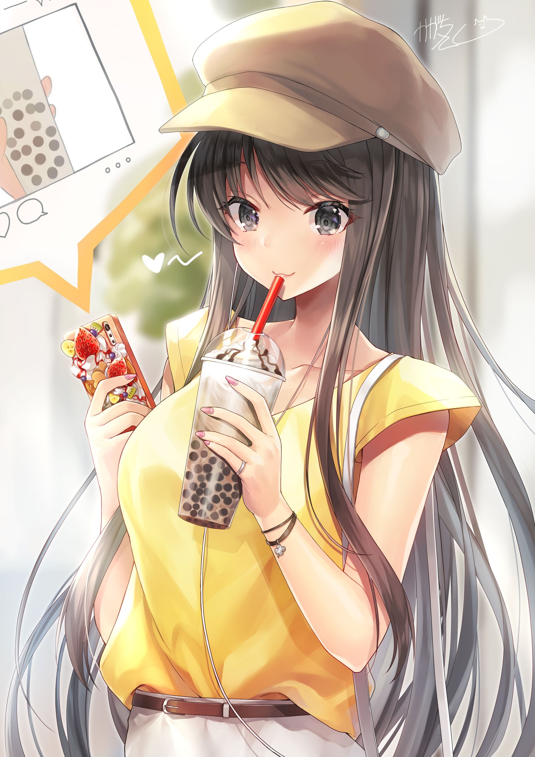 Anime Girl Drinking Boba Tea Chibi