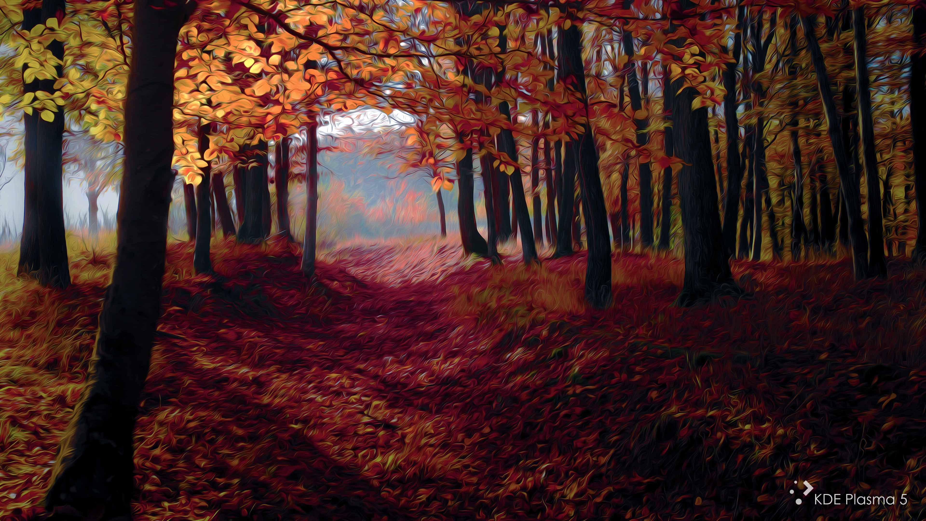 Forest in Autumn Oil Painting 4K Wallpaper