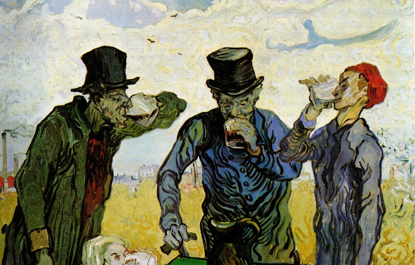 Wallpaper decanter, Vincent van Gogh, people drink, The Drinkers image for desktop, section живопись