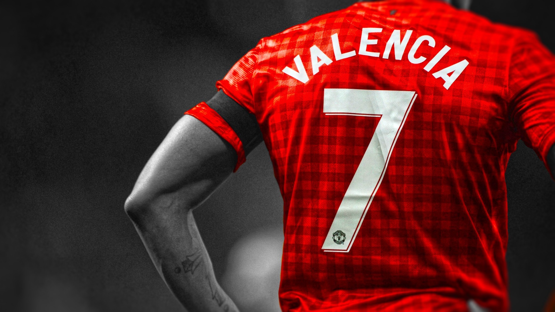 Wallpaper, men, black, T shirt, sportswear, red, selective coloring, brand, clothing, Manchester United, Antonio Valencia, muscle, 1920x1080 px, football player, sleeve 1920x1080