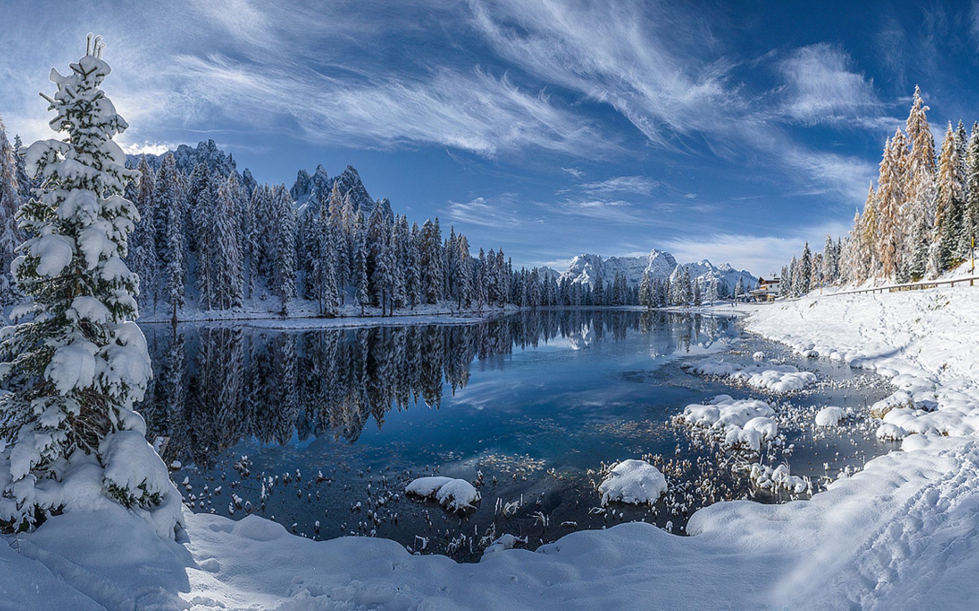 Winter Landscape Lake Reflection Pine Forest Trees With Snow White Tablecloth Blue Sky With White Oblaci.ubava Wallpaper HD For Deskx1440, Wallpaper13.com
