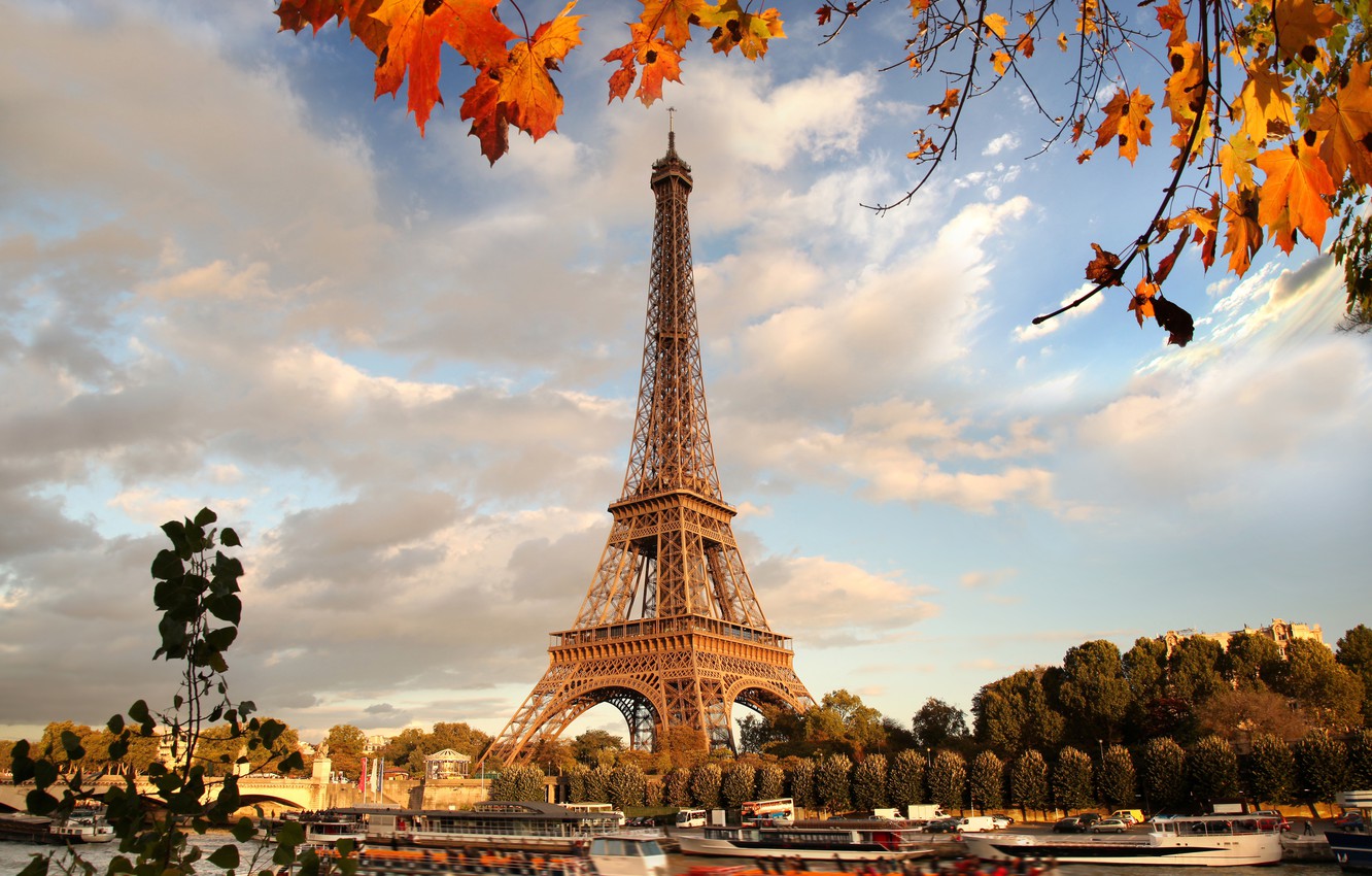 Wallpaper autumn, France, Paris, Paris, river, France, autumn, leaves, Eiffel Tower, cityscape image for desktop, section город