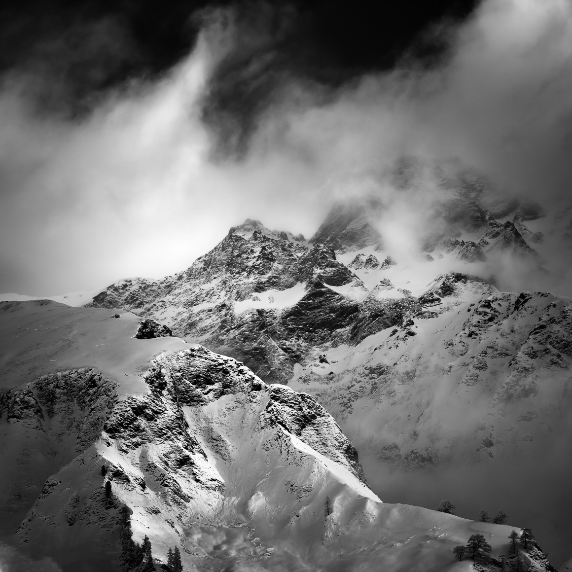 Mystic Mountain, a Swiss mountain landscape in B&W
