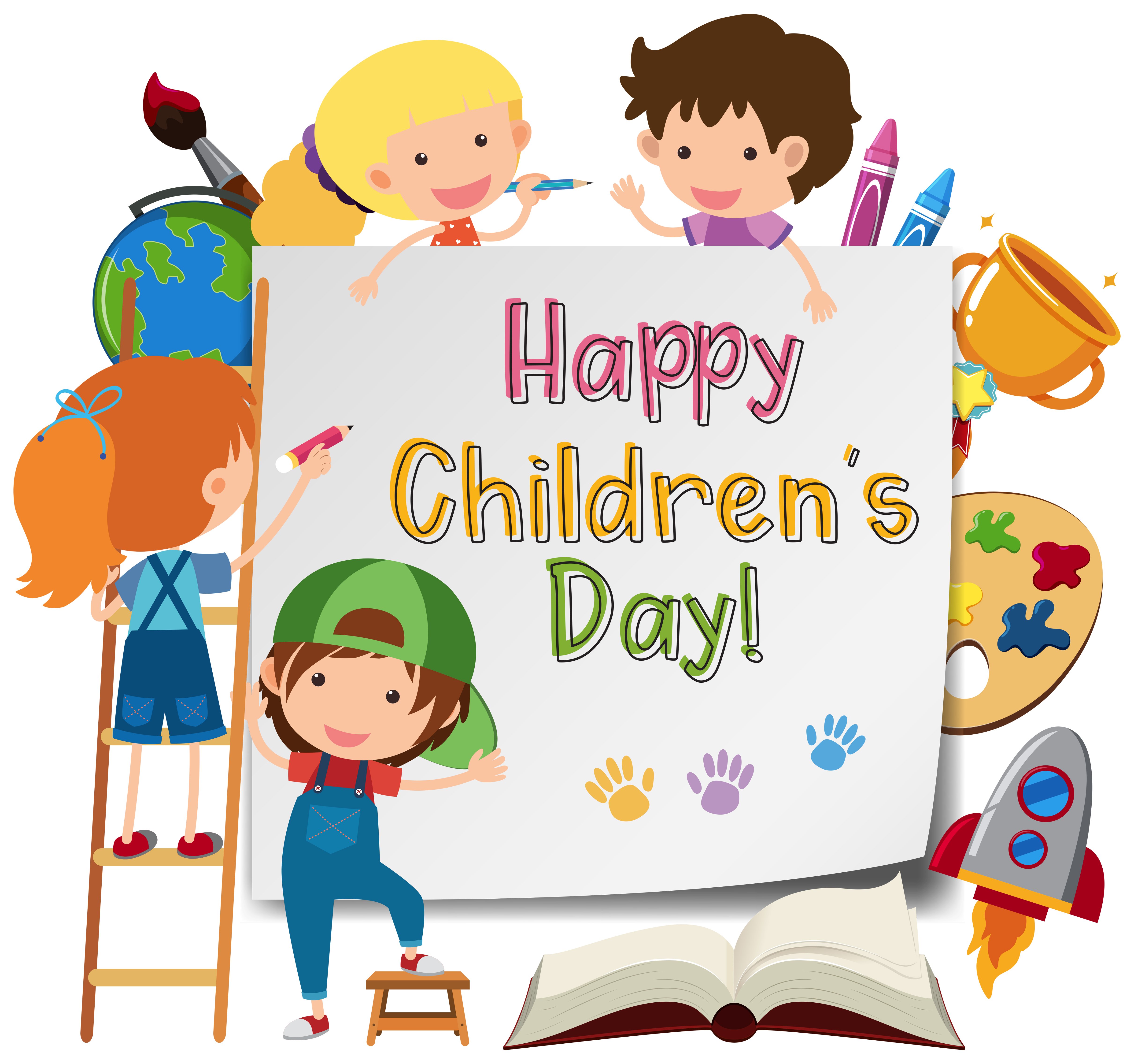 Happy children's day poster with kids drawing