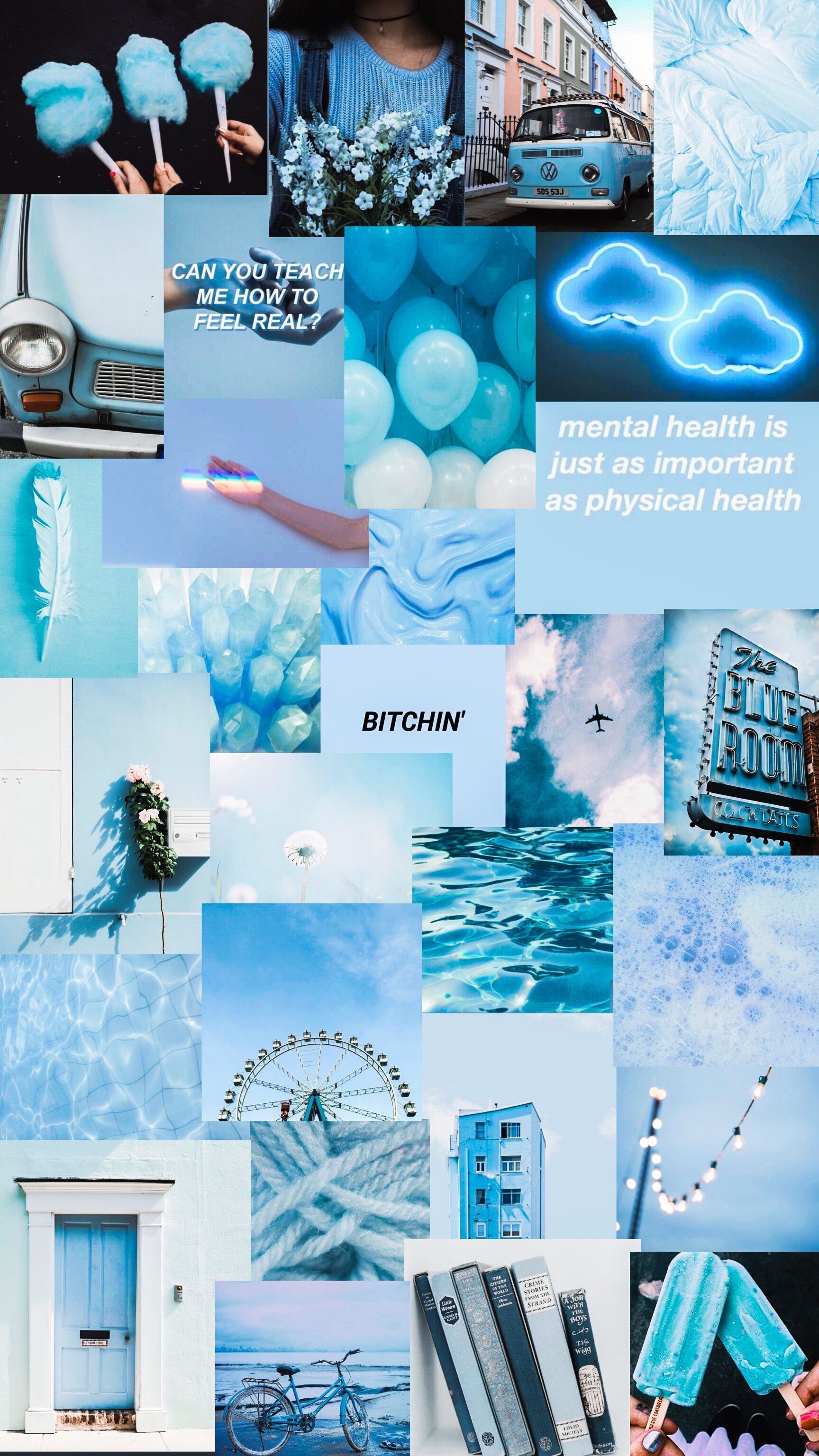 Aesthetic Blue Collage Wallpaper Free Aesthetic Blue Collage Background