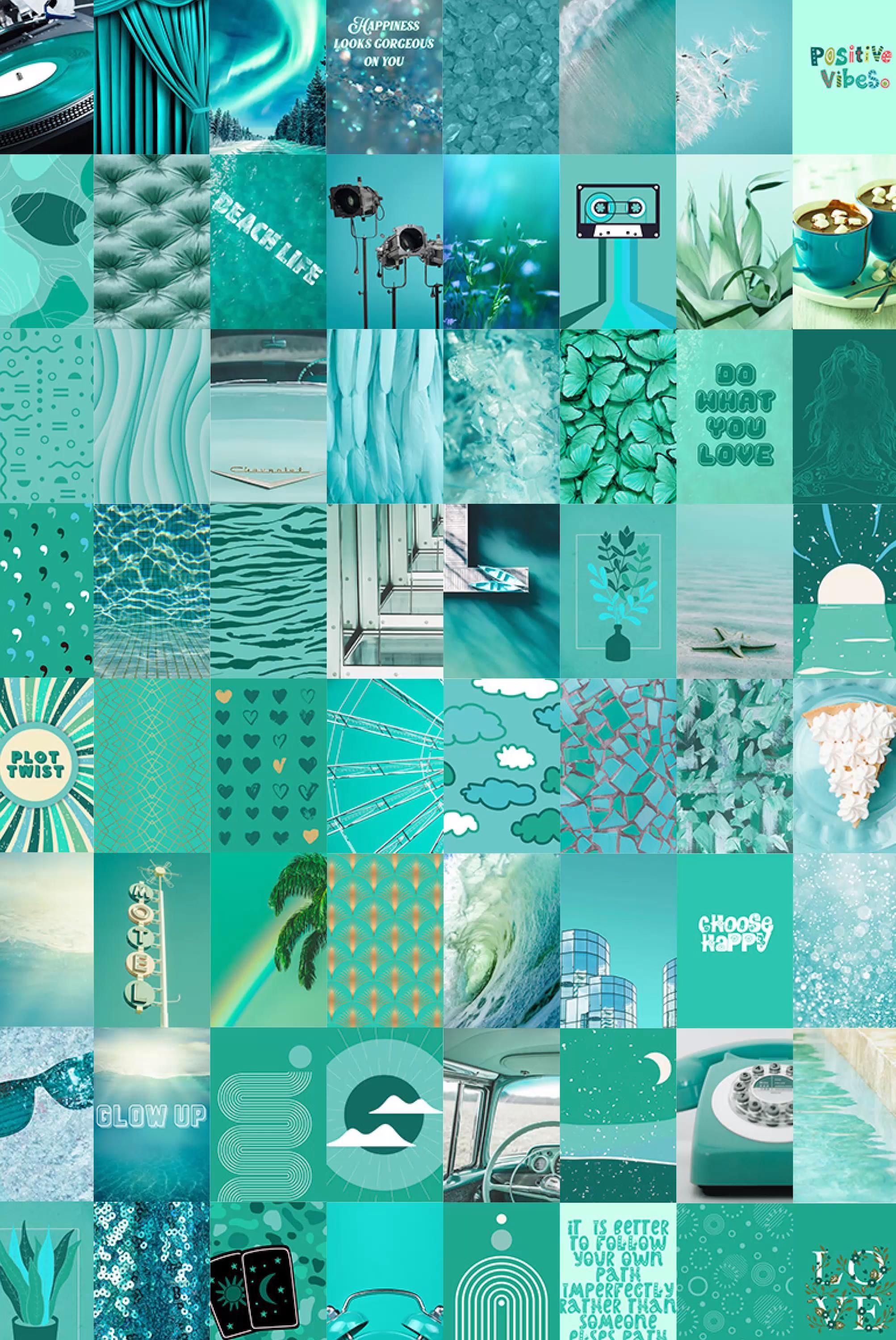 Teal Aesthetic Wall Collage, Blue Green Beachy Retro. Wall collage, Teal wallpaper iphone, Teal wallpaper