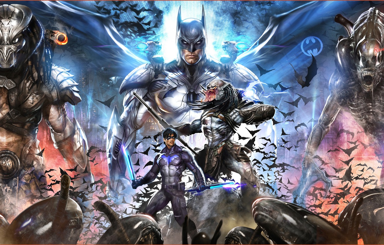 Wallpaper batman, alien, predator, crossover, nightwing, xenomorph image for desktop, section фантастика
