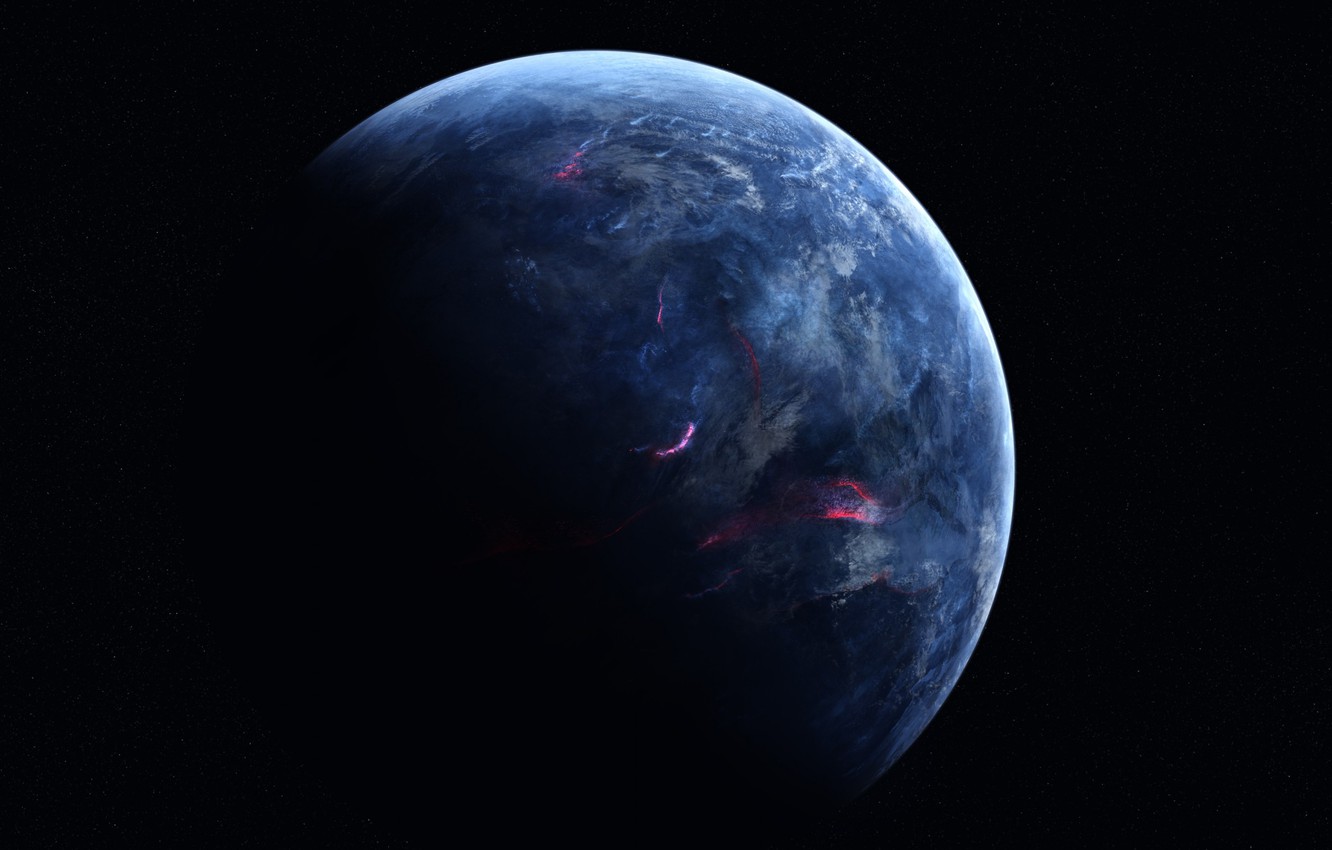 Wallpaper dark, black, blue, planet, sci fi image for desktop, section космос