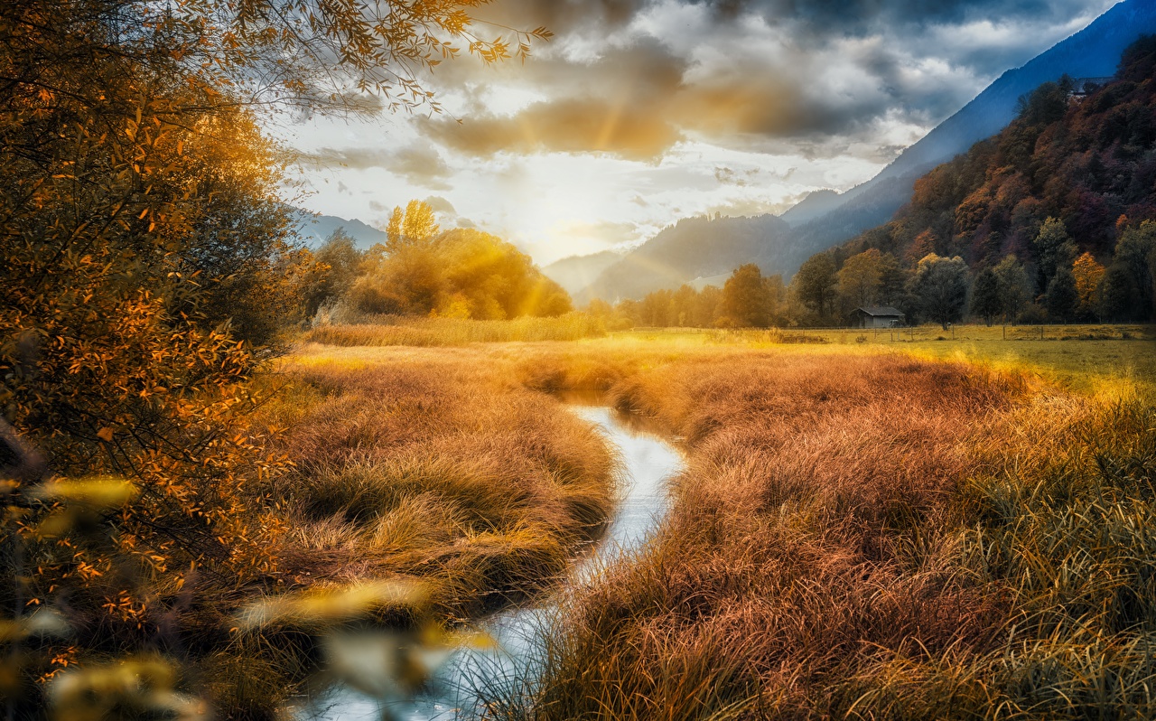 Picture Nature Autumn Mountains Fields Rivers Clouds