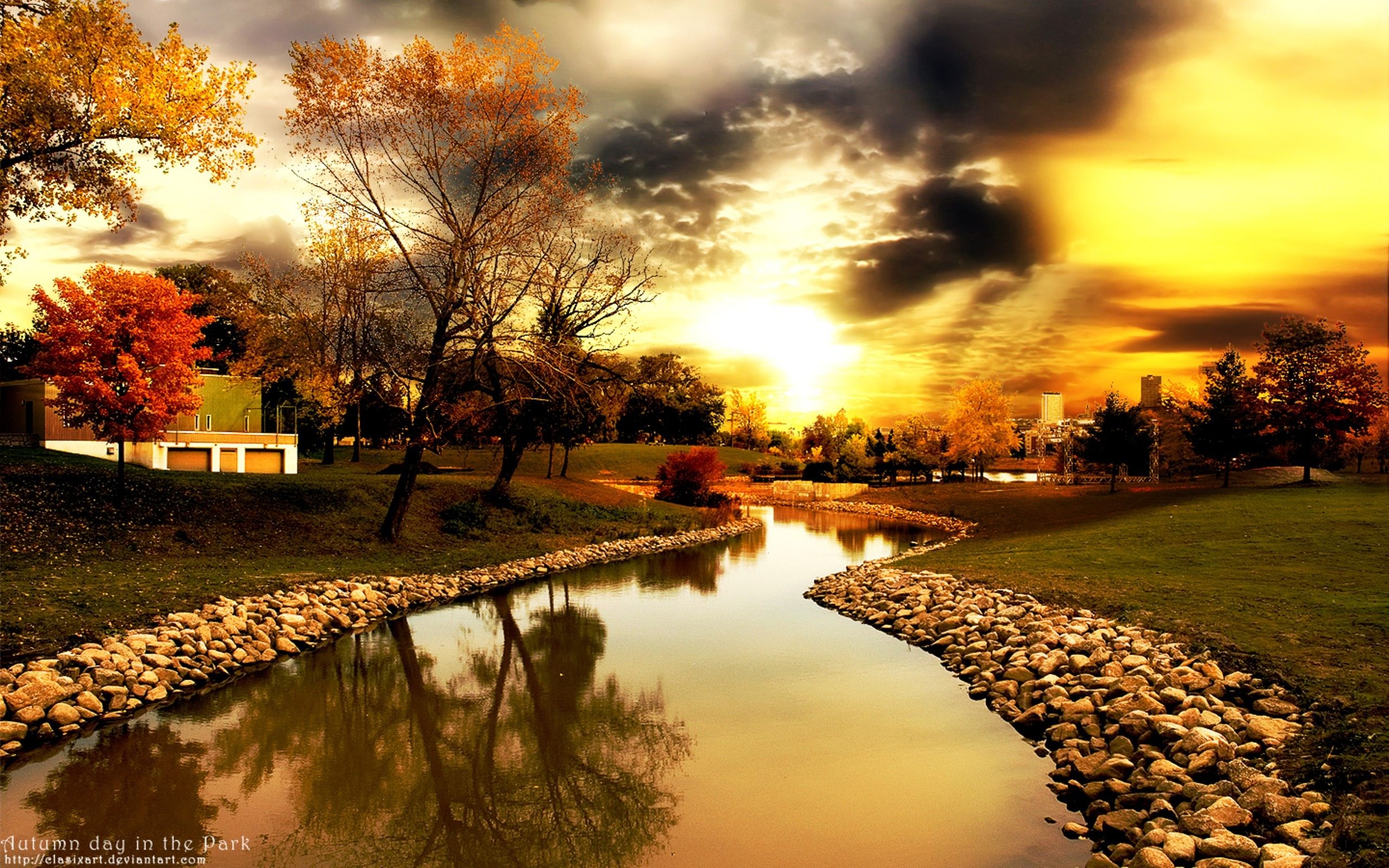 Wallpaper, 2560x1600 px, autumn, clouds, day, landscapes, nature, rocks, skyscapes, sunlight, sunset, trees 2560x1600