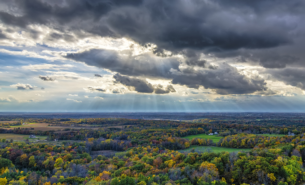 Photos USA Wisconsin Thundercloud Autumn Nature Sky forest Clouds