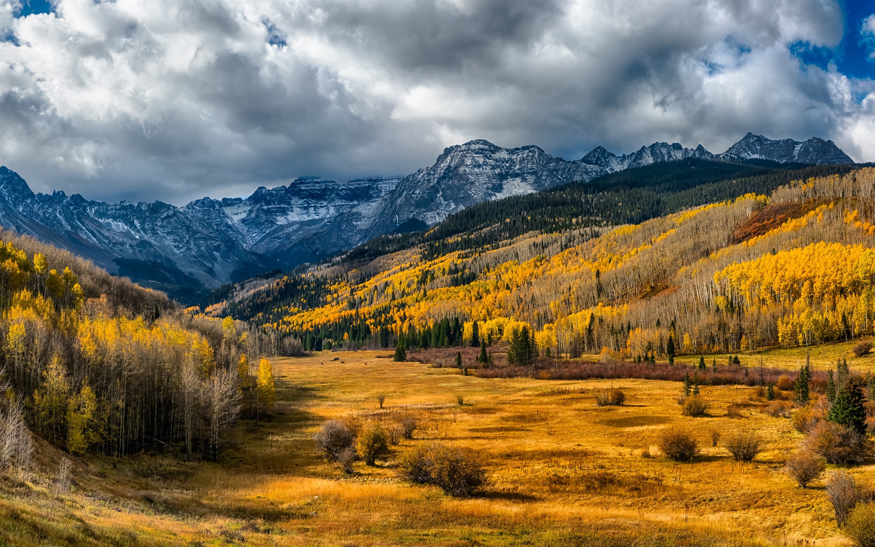 Wallpaper USA, Colorado, trees, valley, forest, mountains, clouds, autumn 2880x1800 HD Picture, Image