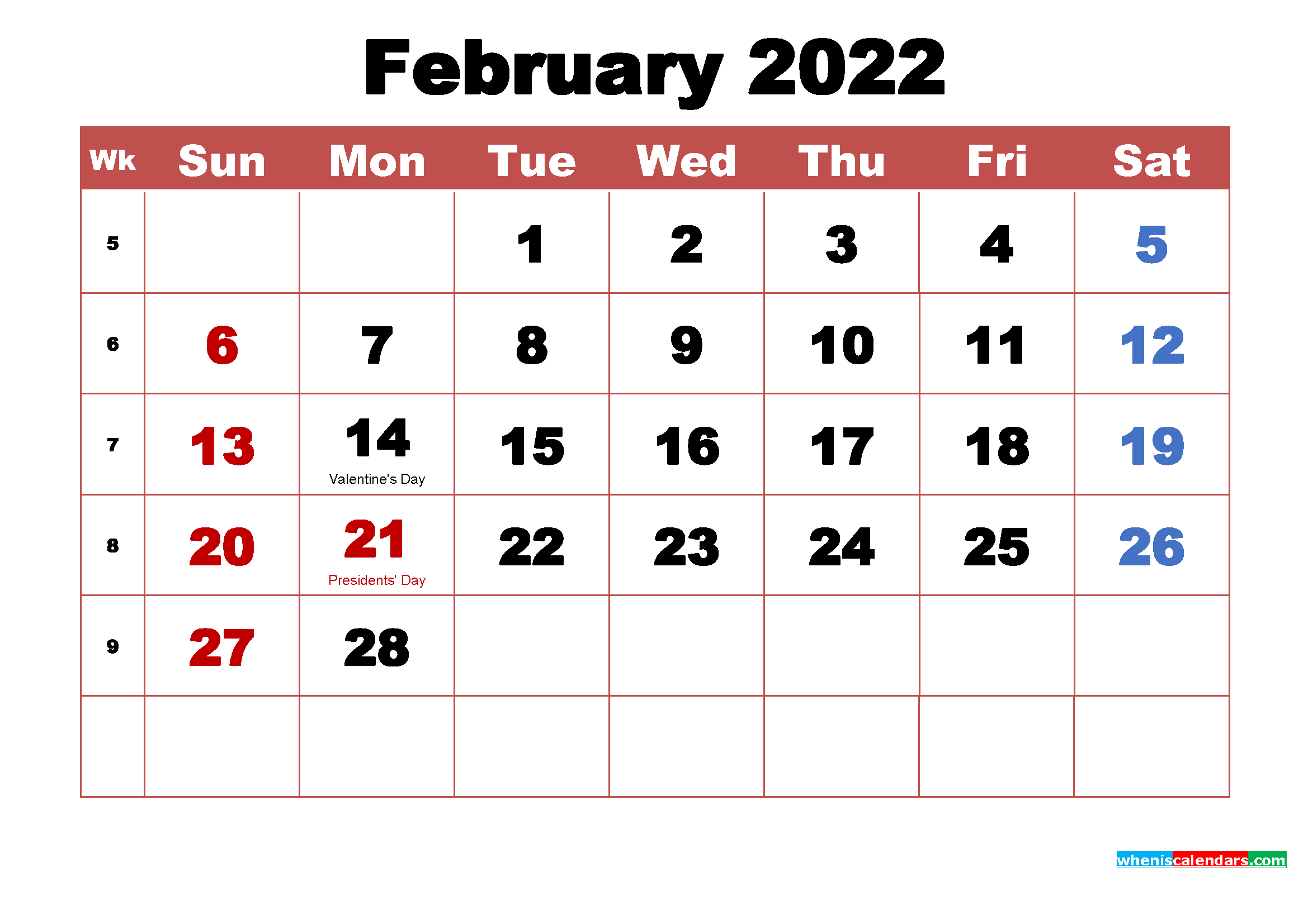 February 2022 Calendar Wallpaper High Resolution