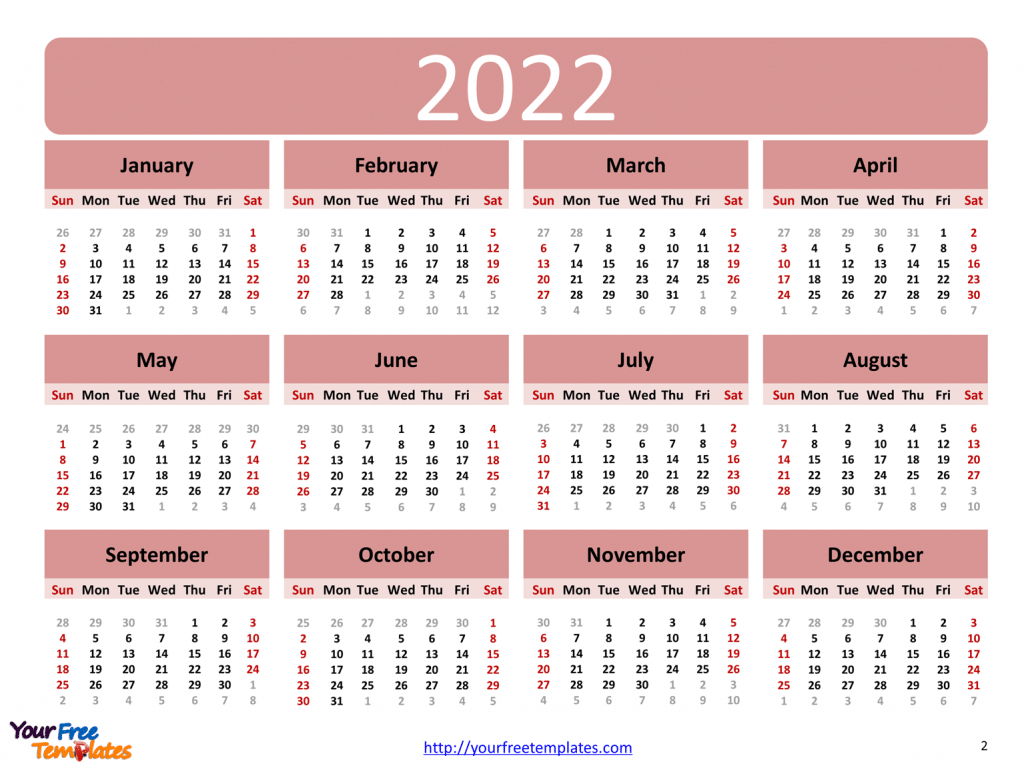 Printable calendar 2022 template
