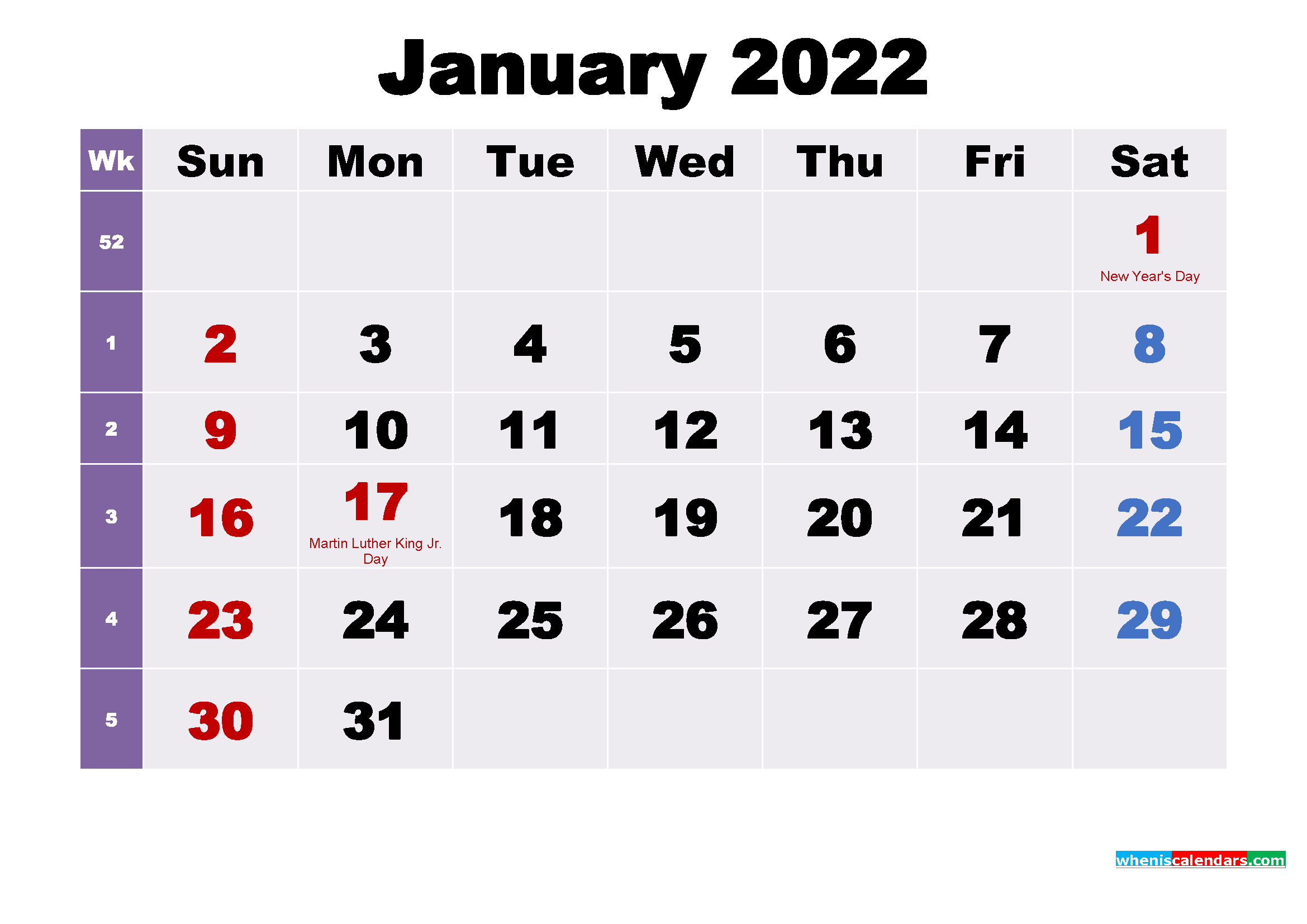 January 2022 Calendar With Holidays Wallpapers