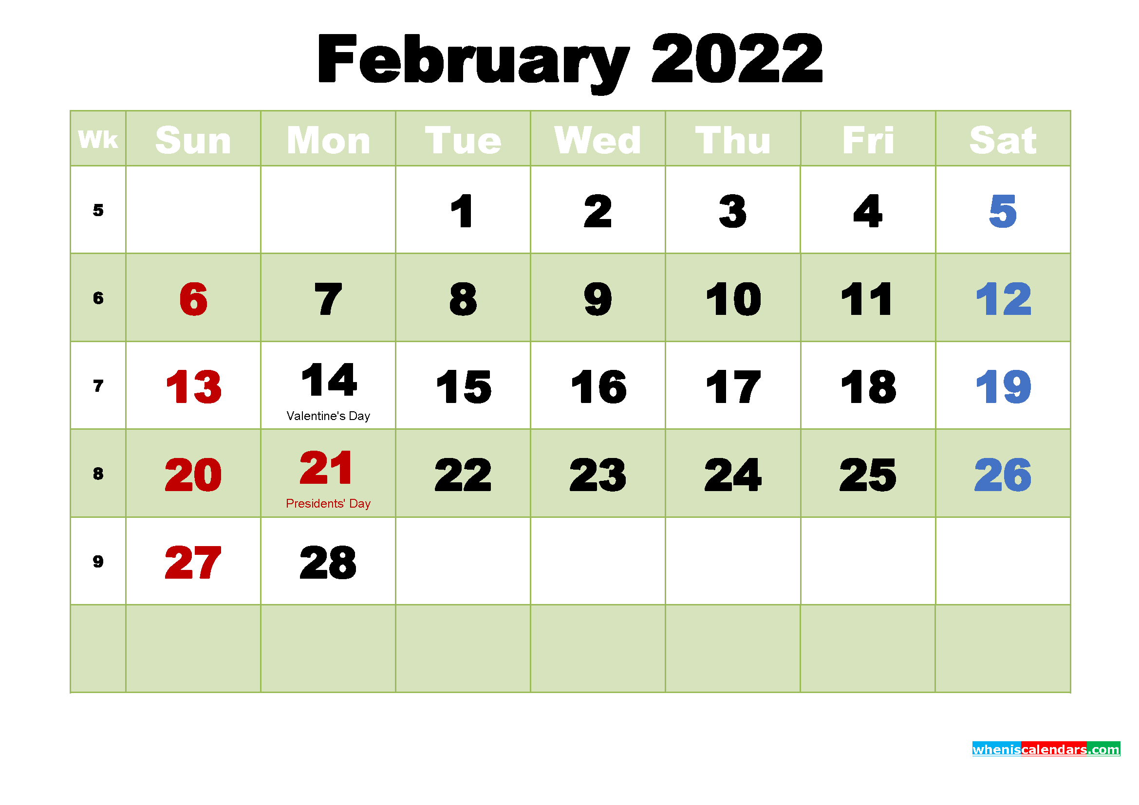 Free Printable February 2022 Calendar Wallpaper