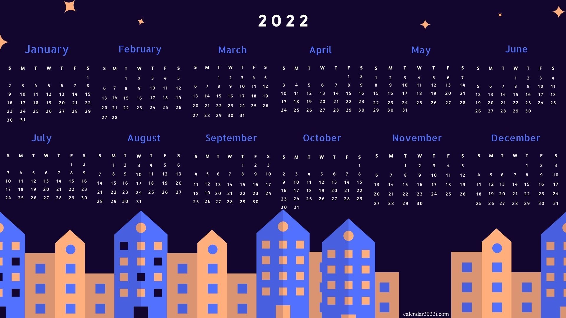 Free Calendar 2022 Yearly Wallpapers with all 12 Months from January to December in 2021