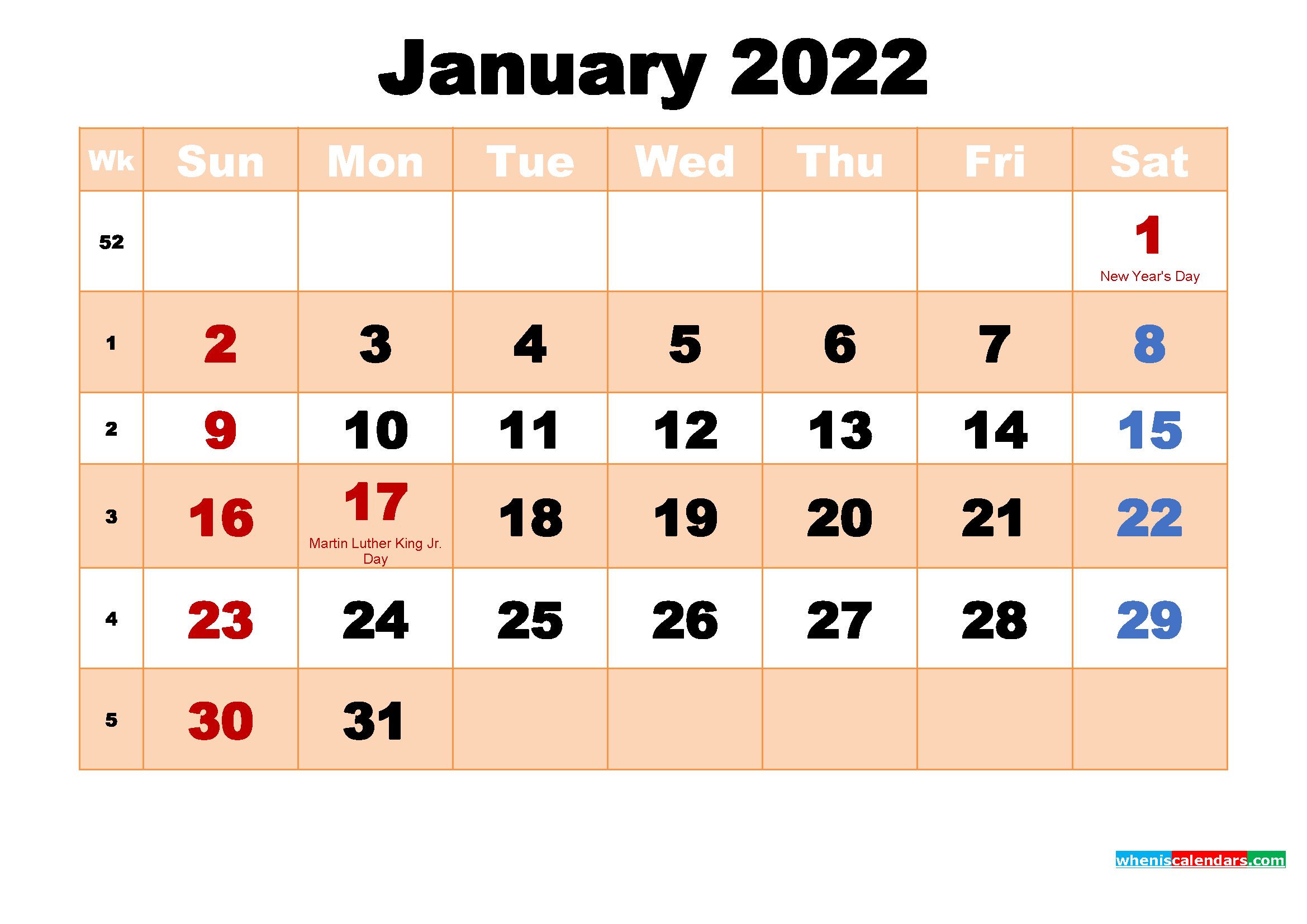 January 2022 Calendar With Holidays Wallpapers