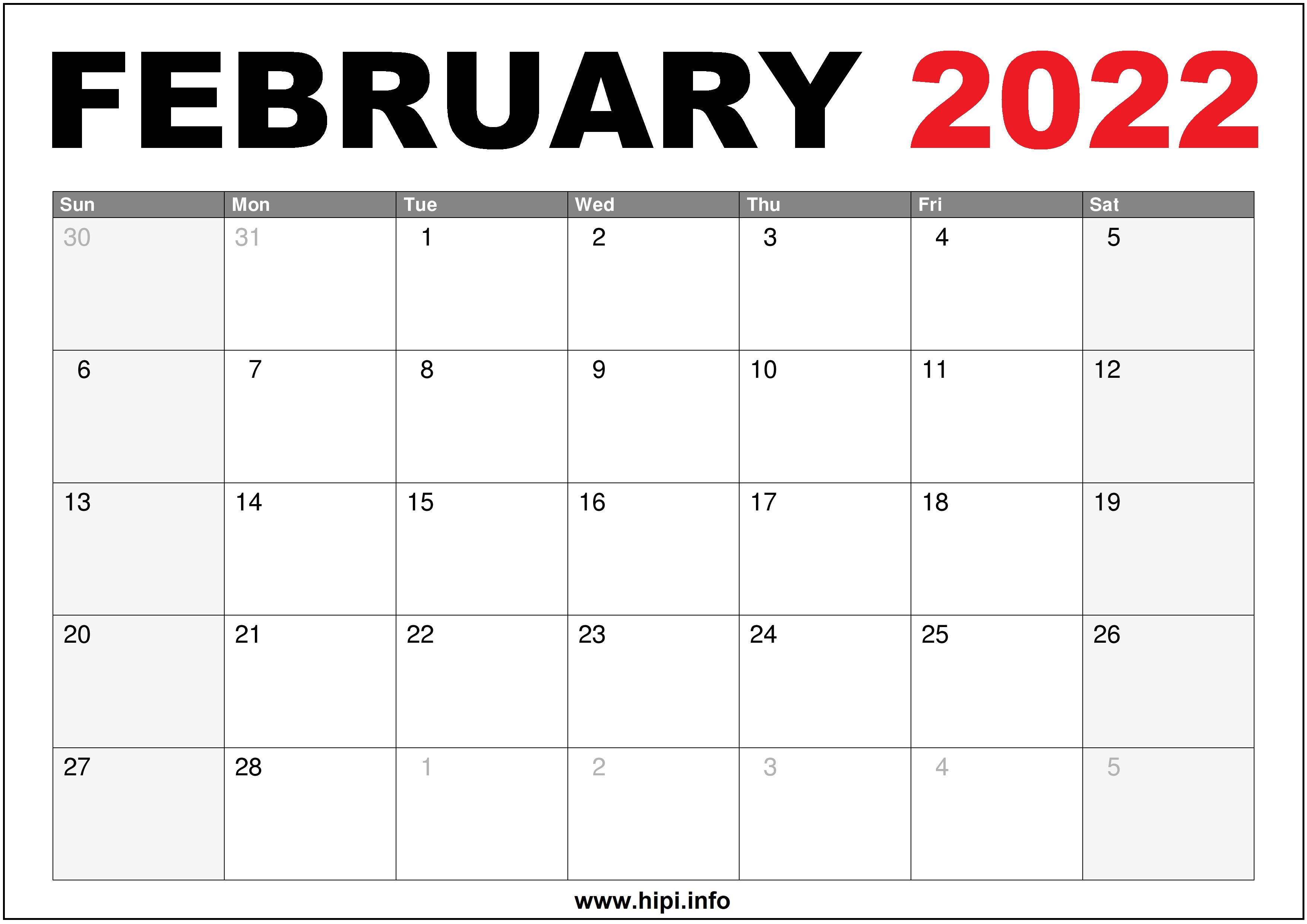 2022 February Calendar US Printable.info. Calendars Printable Free