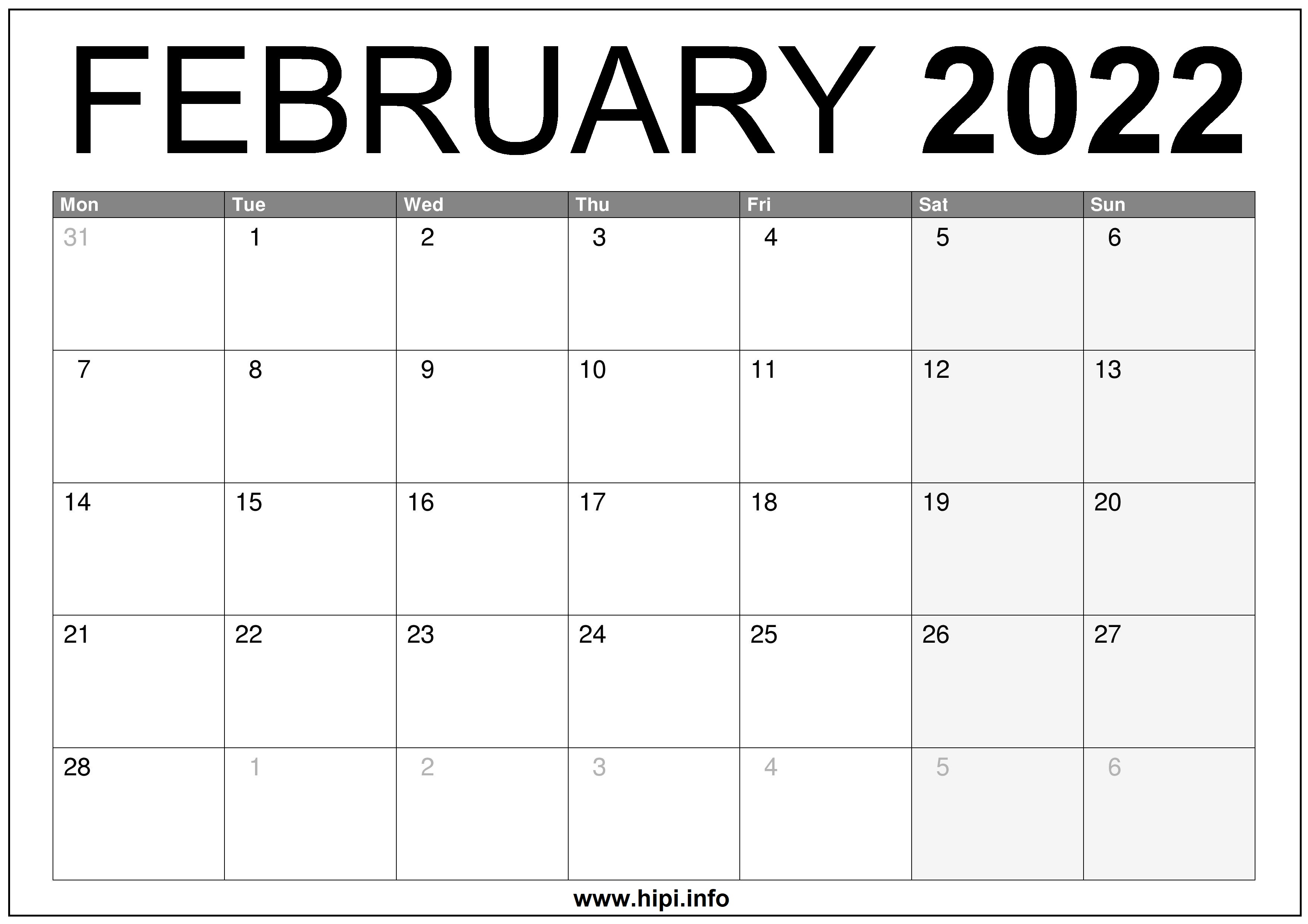 February 2022 UK Calendar Printable