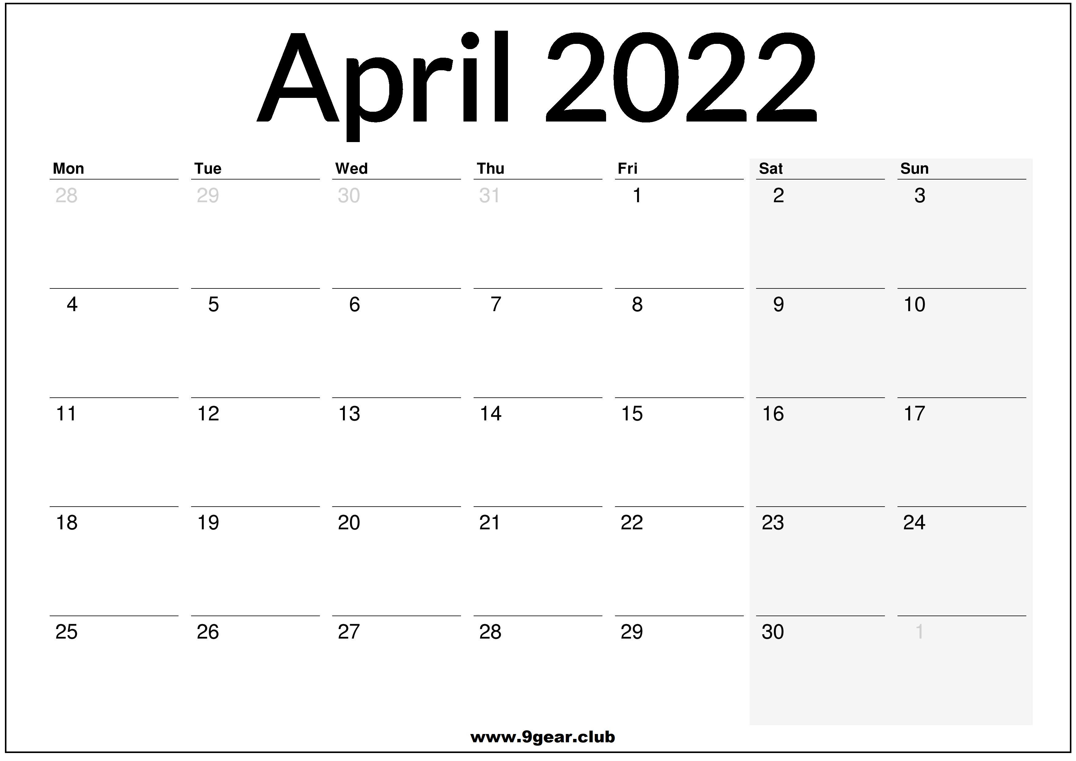 April 2022 Printable UK Calendar Calendars 2022