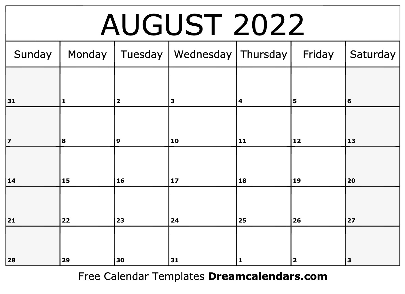 Download Printable August 2022 Calendars