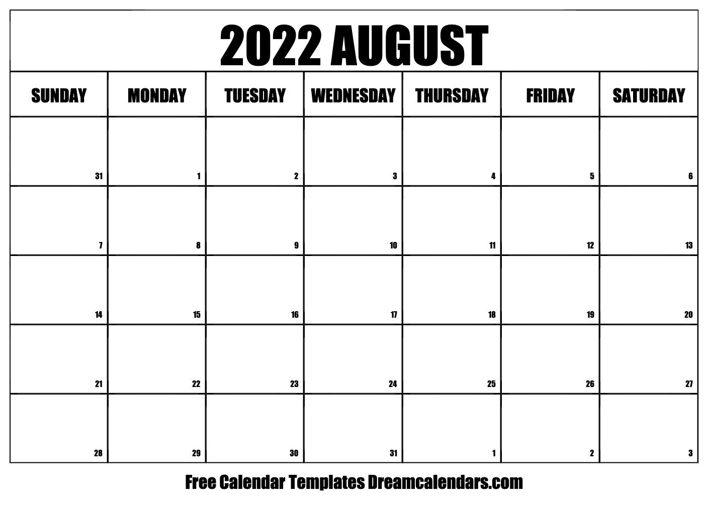 Download Printable August 2022 Calendars