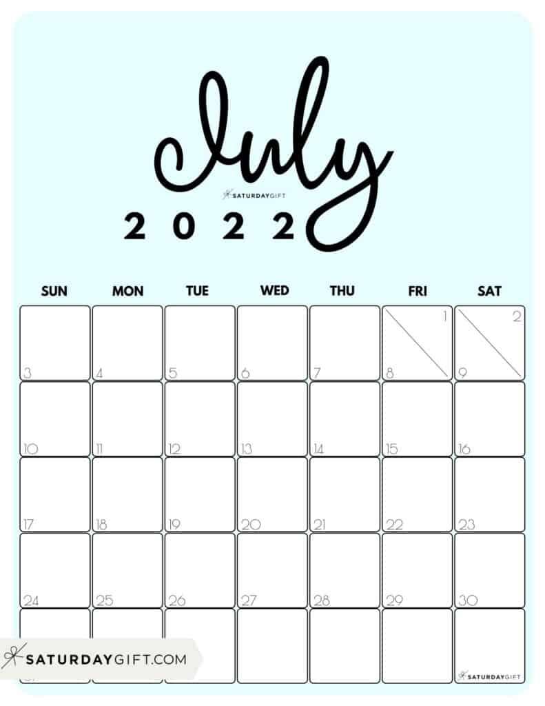 Cute (& Free!) Printable July 2022 Calendar