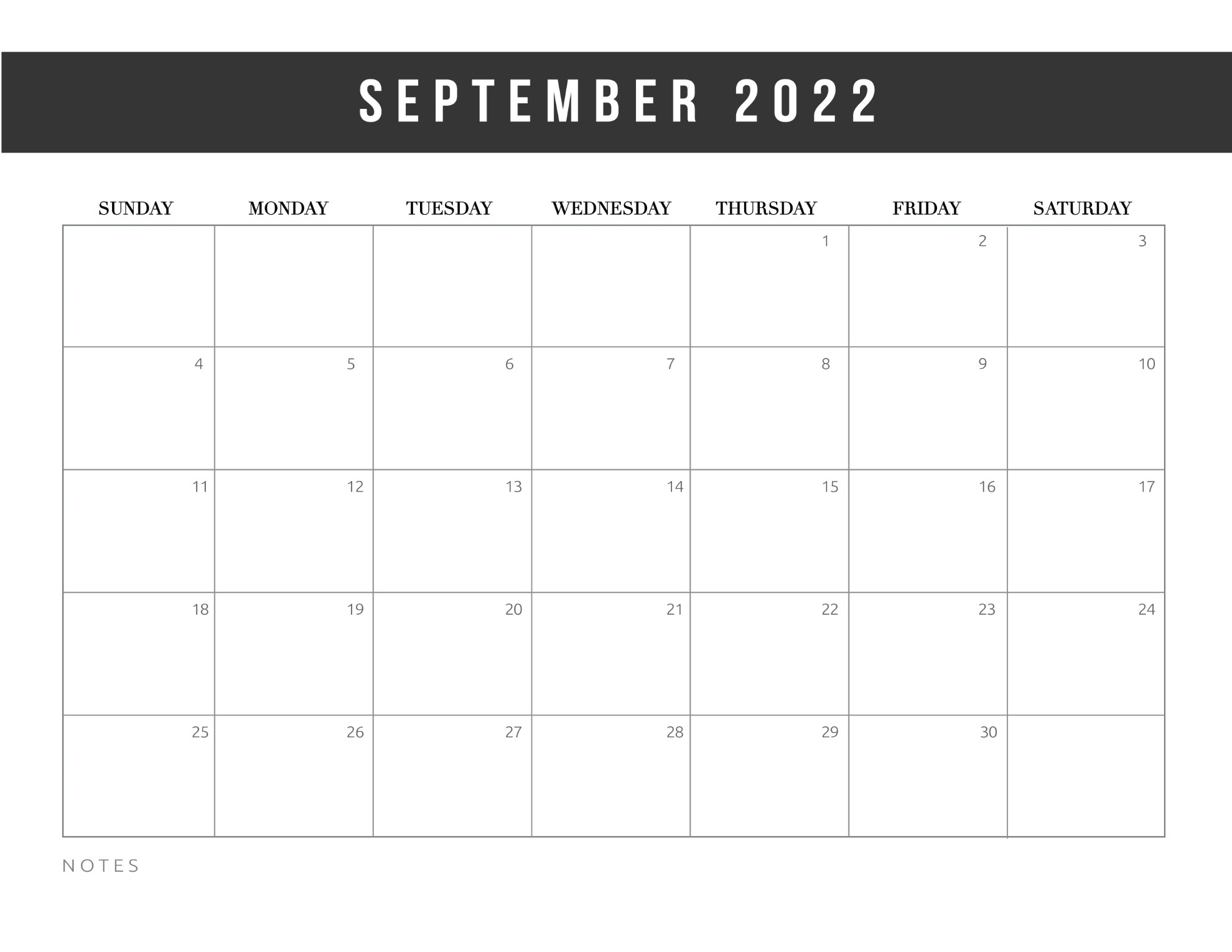 monthly calendar september 2022