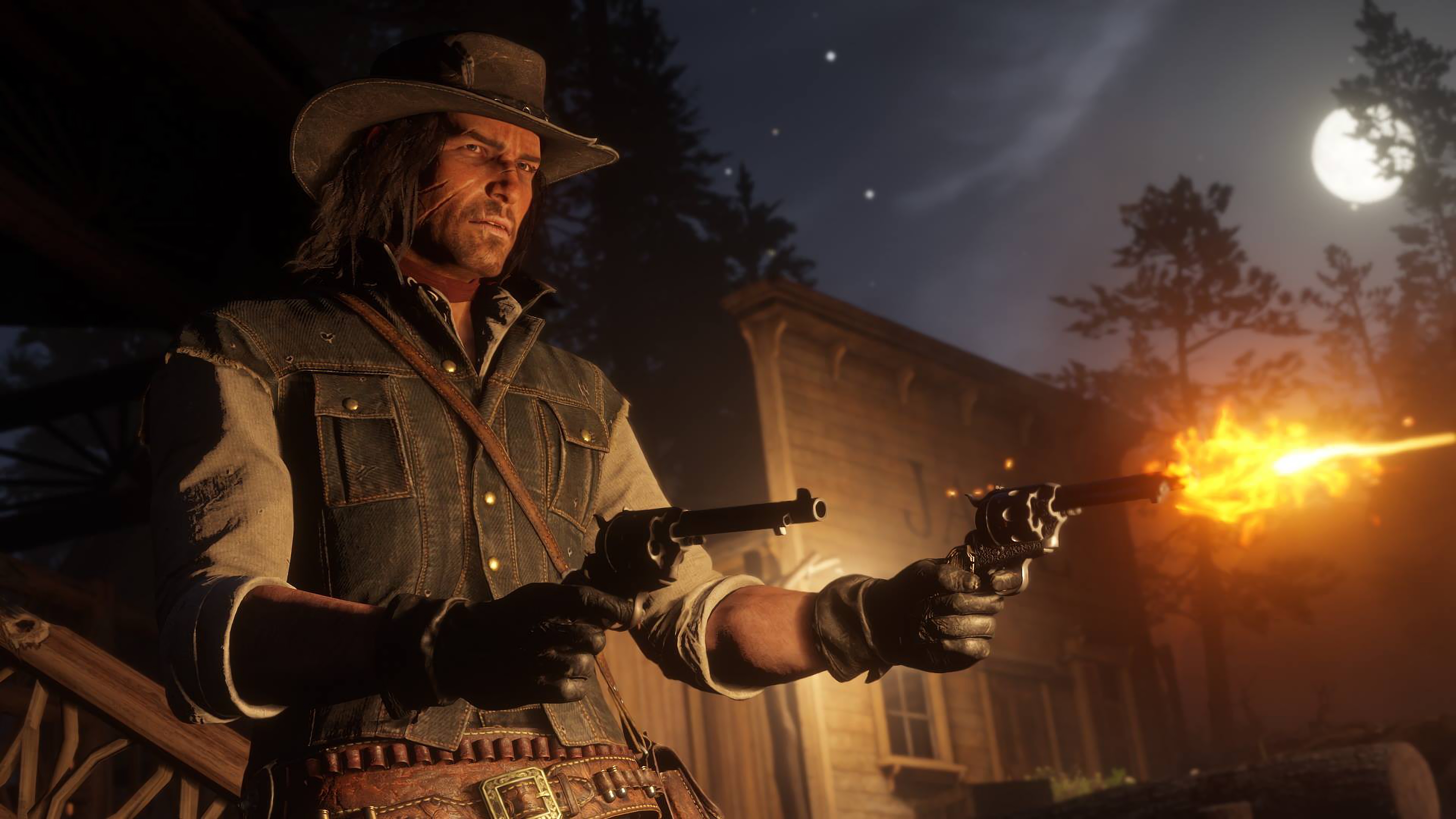 John Marston Shooting Revolver Gun Red Dead Redemption II 4K