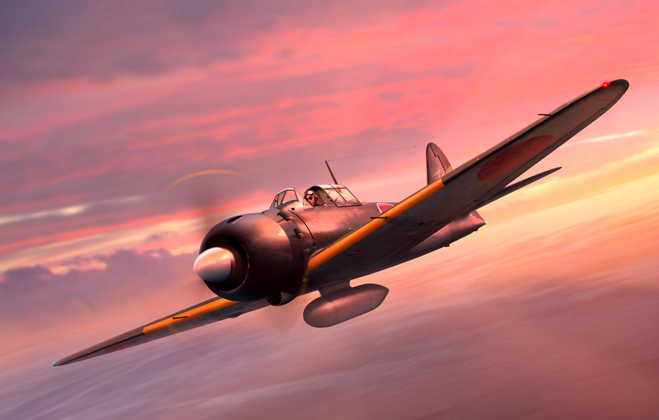 Wallpaper Mitsubishi, painting, Fighter, Aircraft, WWII, A6M5 Zero, Japanese Navy image for desktop, section авиация