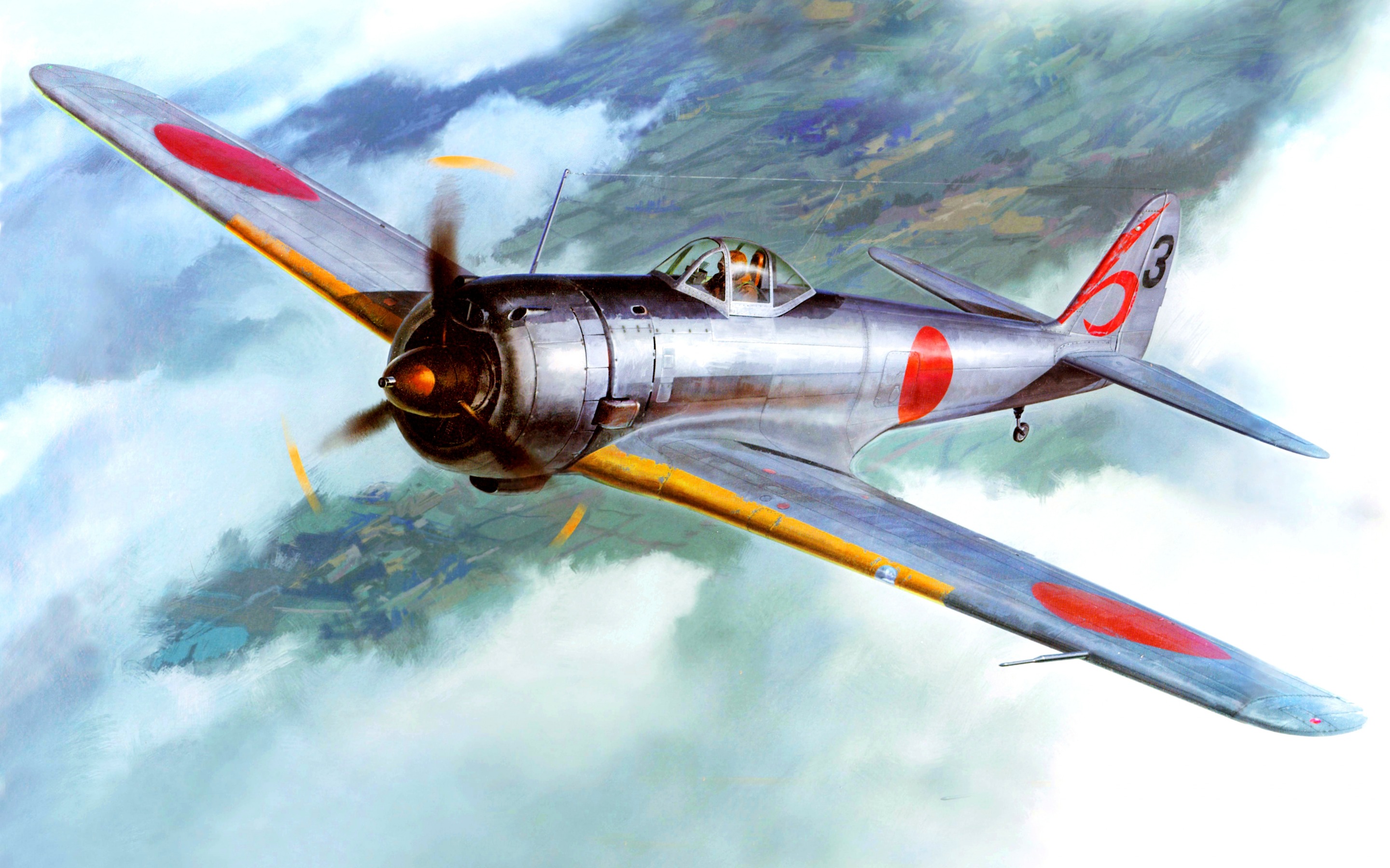 Download Wallpaper Nakajima Ki 43 Hayabusa, Japanese Fighter Aircraft, WW Imperial Japan, World War II, Art For Desktop With Resolution 2880x1800. High Quality HD Picture Wallpaper