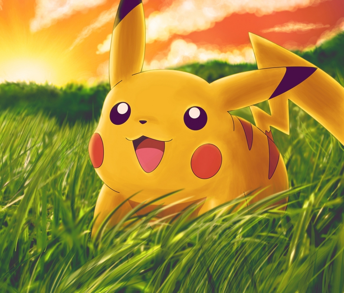 cute pikachu wallpaper, animated cartoon, grass, animation, illustration, cartoon, rabbits and hares, rabbit, landscape, plant, pokémon