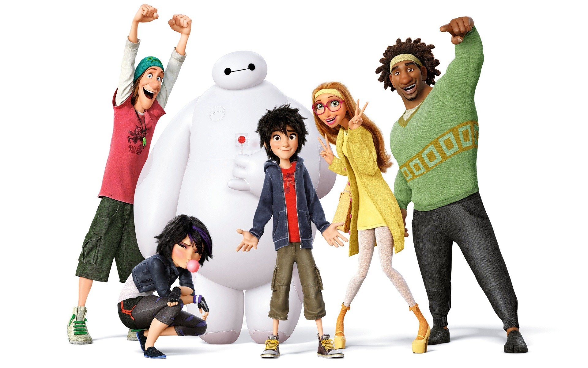 Wallpaper, illustration, cartoon, team, Walt Disney, lollipop, Baymax Big Hero 6, Big Hero 6, Toy, animated movies, play, Hiro Hamada Big Hero 6, Go Go Tomago, Honey Lemon Big Hero 6