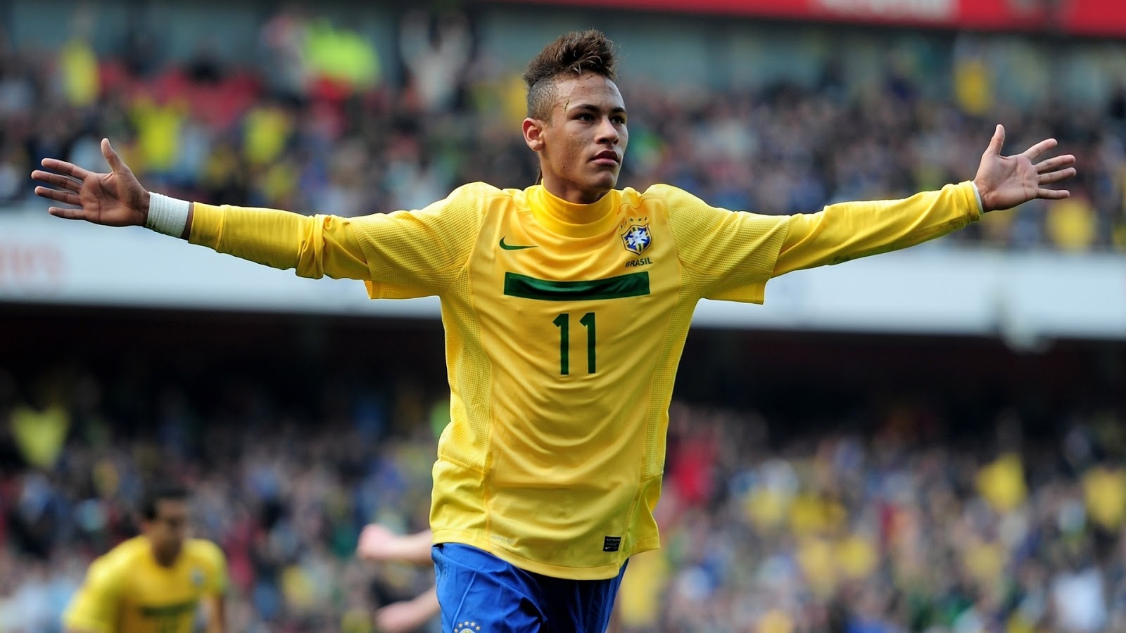 Take Wallpaper: Neymar Flying Goal Celebration Wallpaper