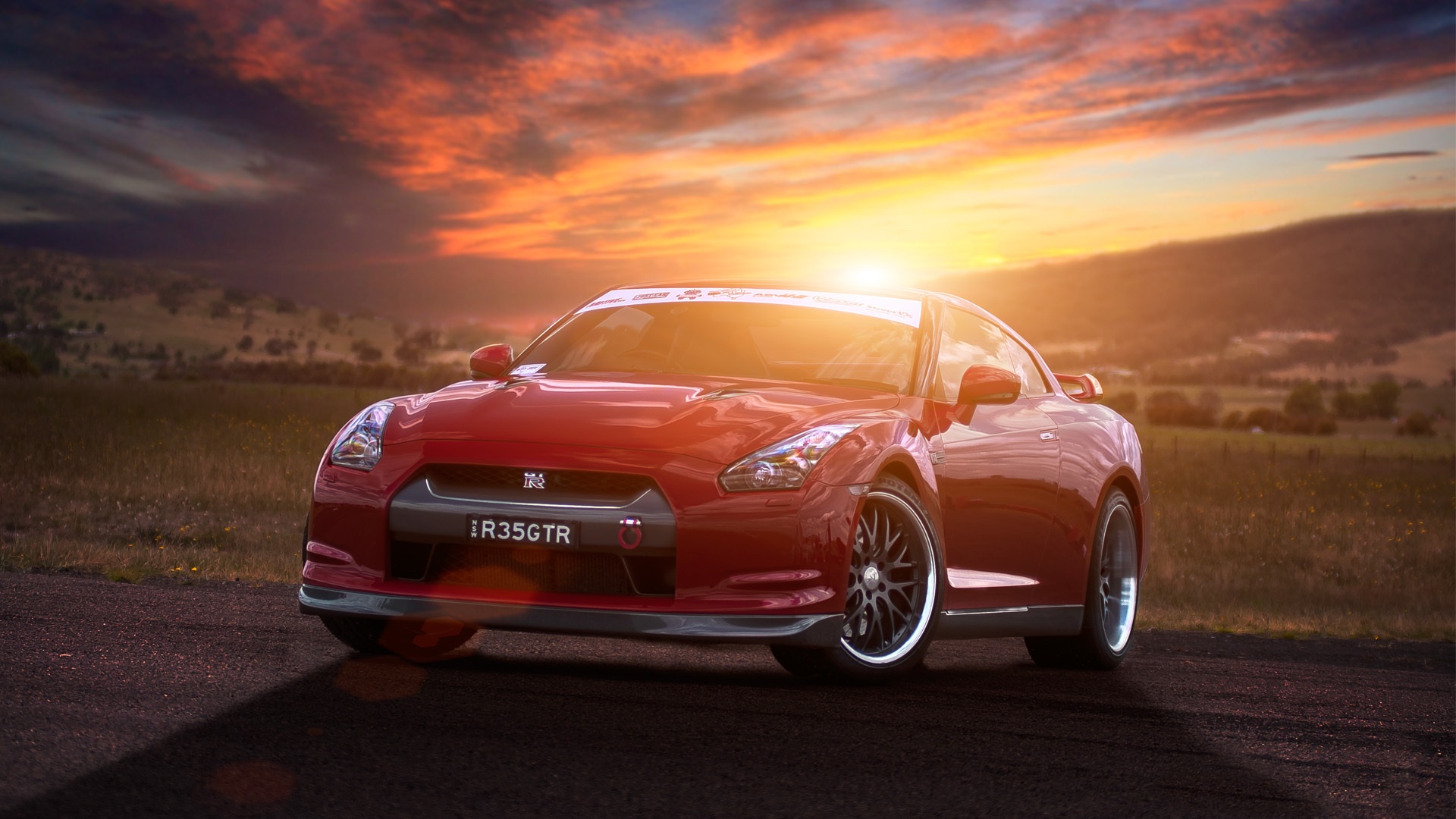 Wallpaper Nissan GT R R35 Red Supercar At Sunset 1920x1080 Full HD 2K Picture, Image
