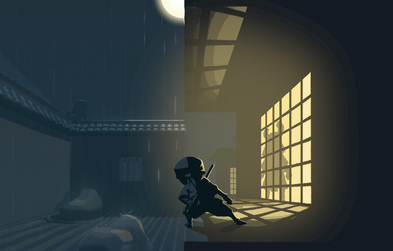 Wallpaper light, night, house, silhouette, window, ninja, Mini Ninjas image for desktop, section игры