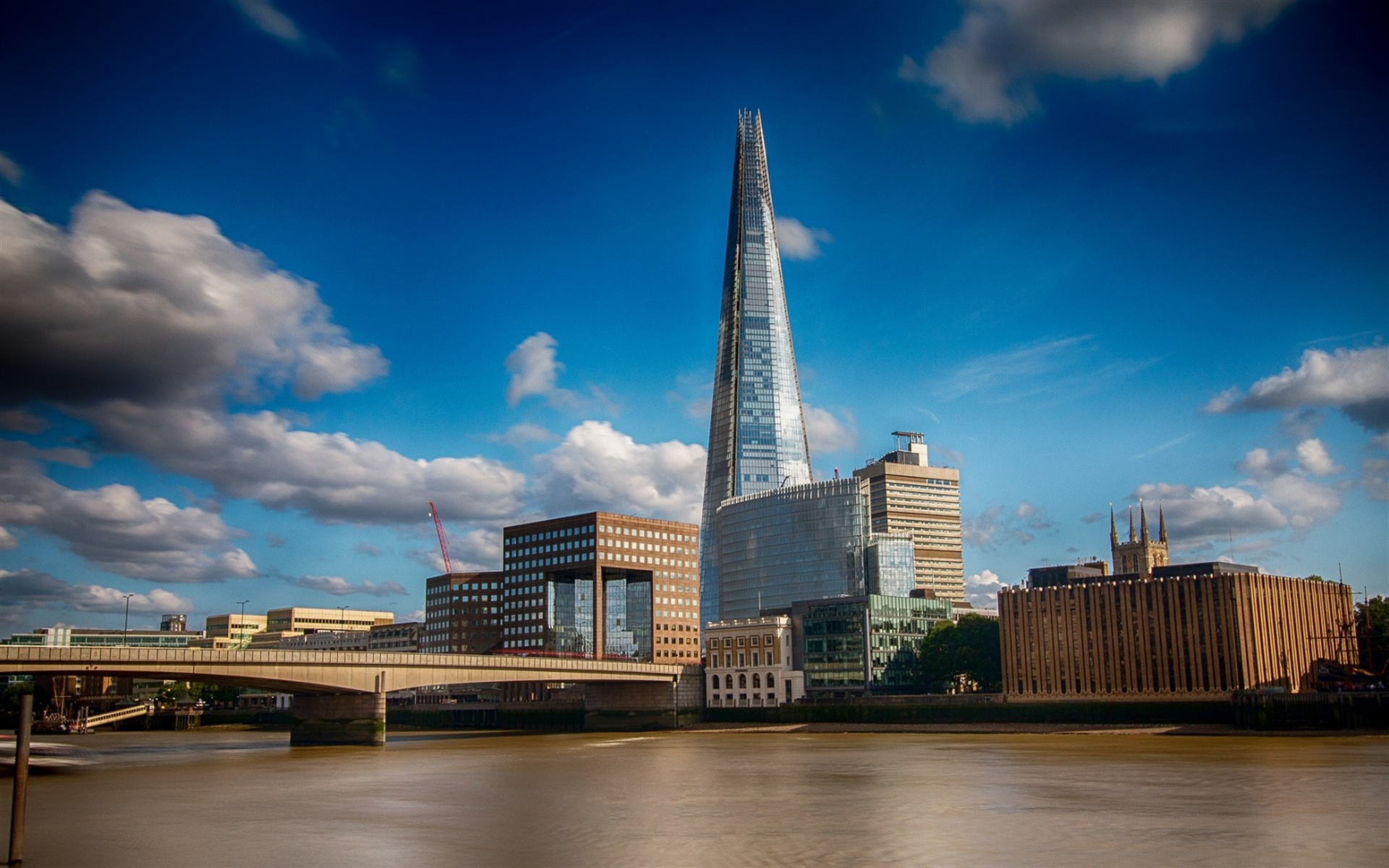 Download wallpaper The Shard, skyscrapers, modern architecture, white clouds, London, England for desktop with resolution 1920x1200. High Quality HD picture wallpaper