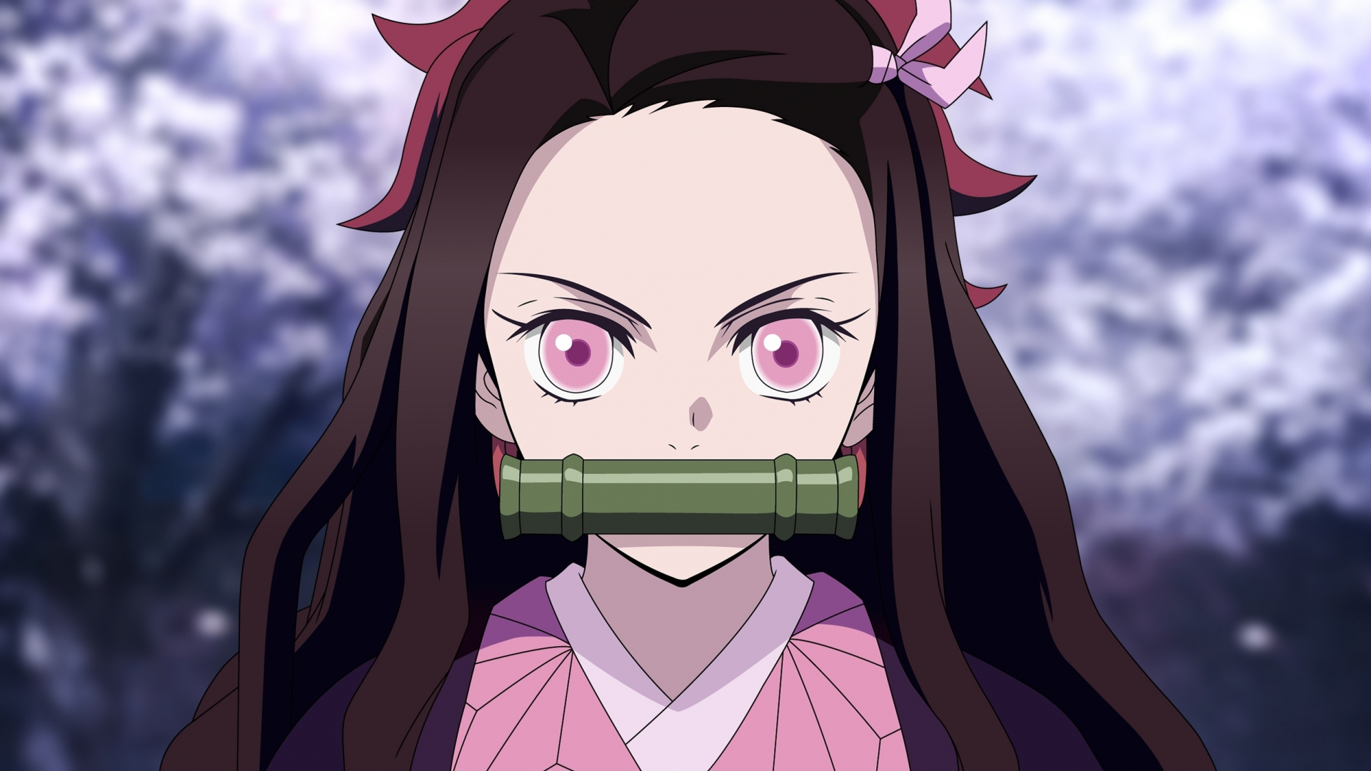 Download 1920x1080 wallpaper angry kamado nezuko, pink eyes, anime girl, full hd, hdtv, fhd, 1080p, 1920x1080 HD image, background, 23985