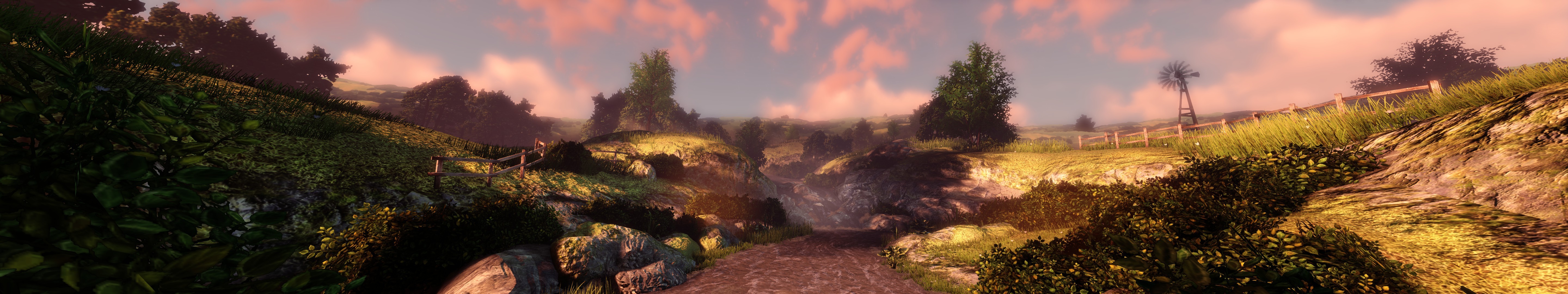 Wallpaper, sunlight, forest, wilderness, jungle, BioShock Infinite, wildfire, Terrain, autumn, screenshot, habitat, computer wallpaper, geological phenomenon 5760x1080