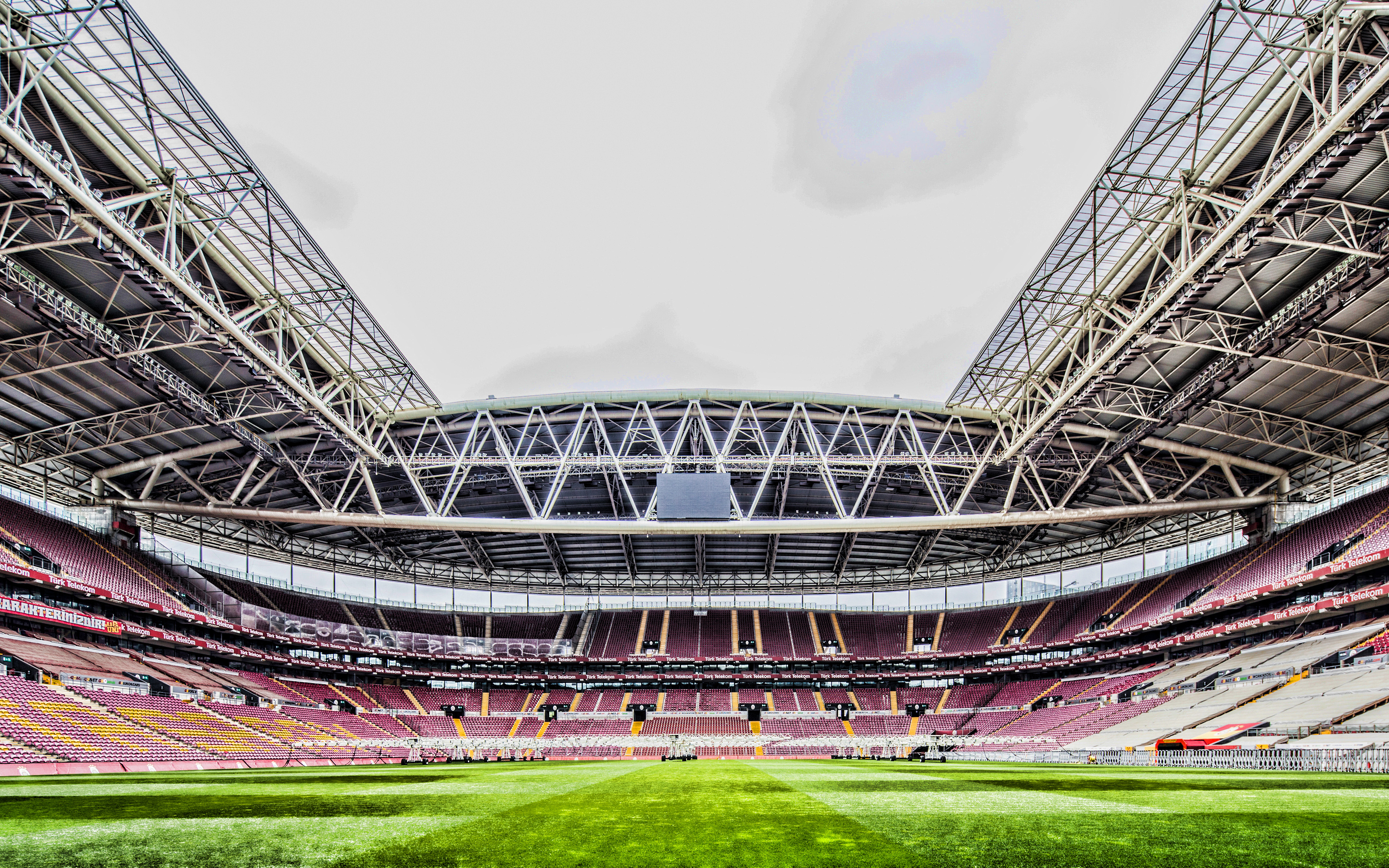 Download wallpaper Turk Telekom Arena, 4k, soccer, Galatasaray Stadium, empty stadium, Istanbul, Turkey, turkish stadiums, Galatasaray Arena, Galatasaray SK for desktop with resolution 3840x2400. High Quality HD picture wallpaper
