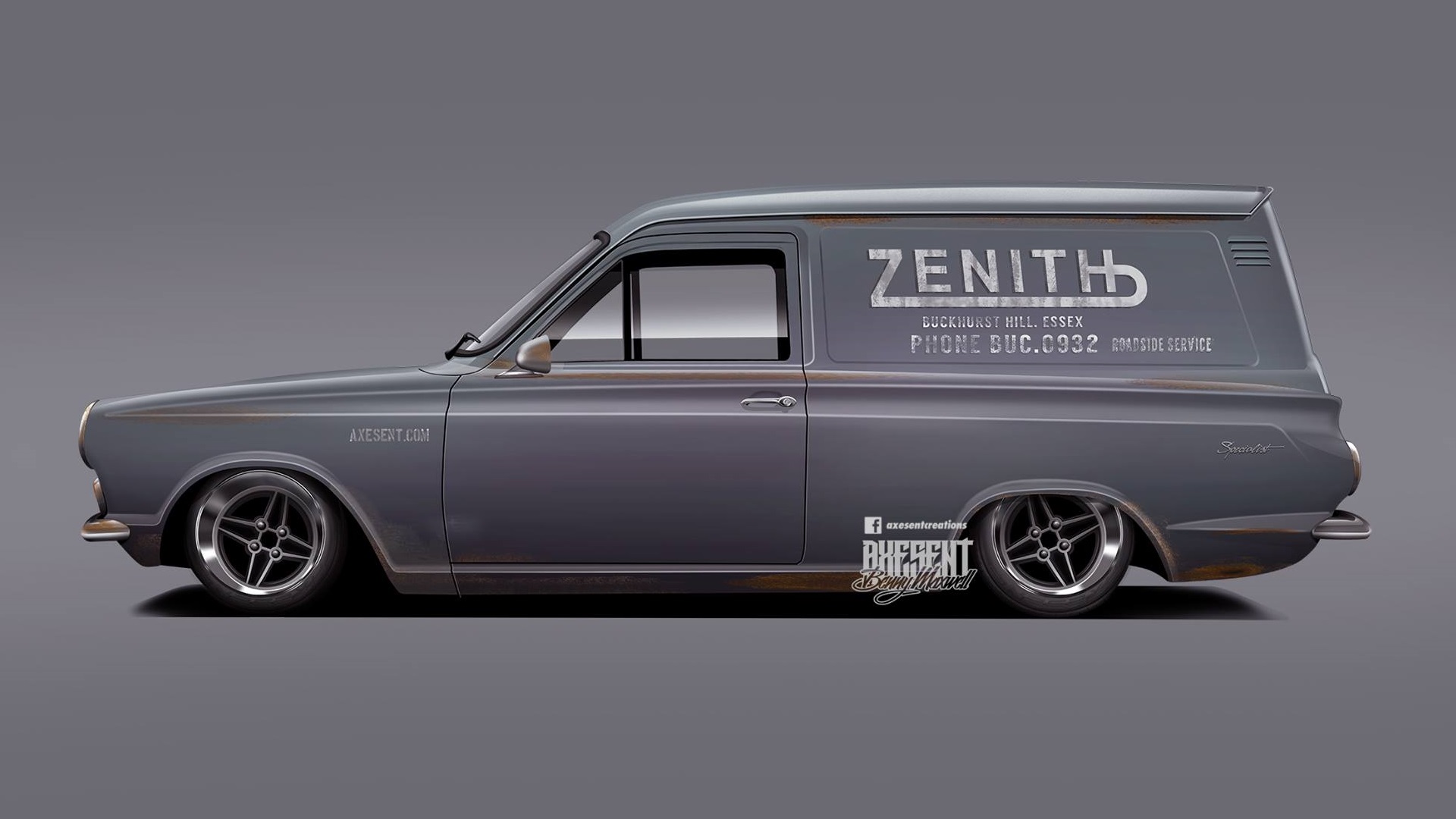Wallpaper, Axesent Creations, Ford Cortina, render, Van, rust, British cars 1920x1080