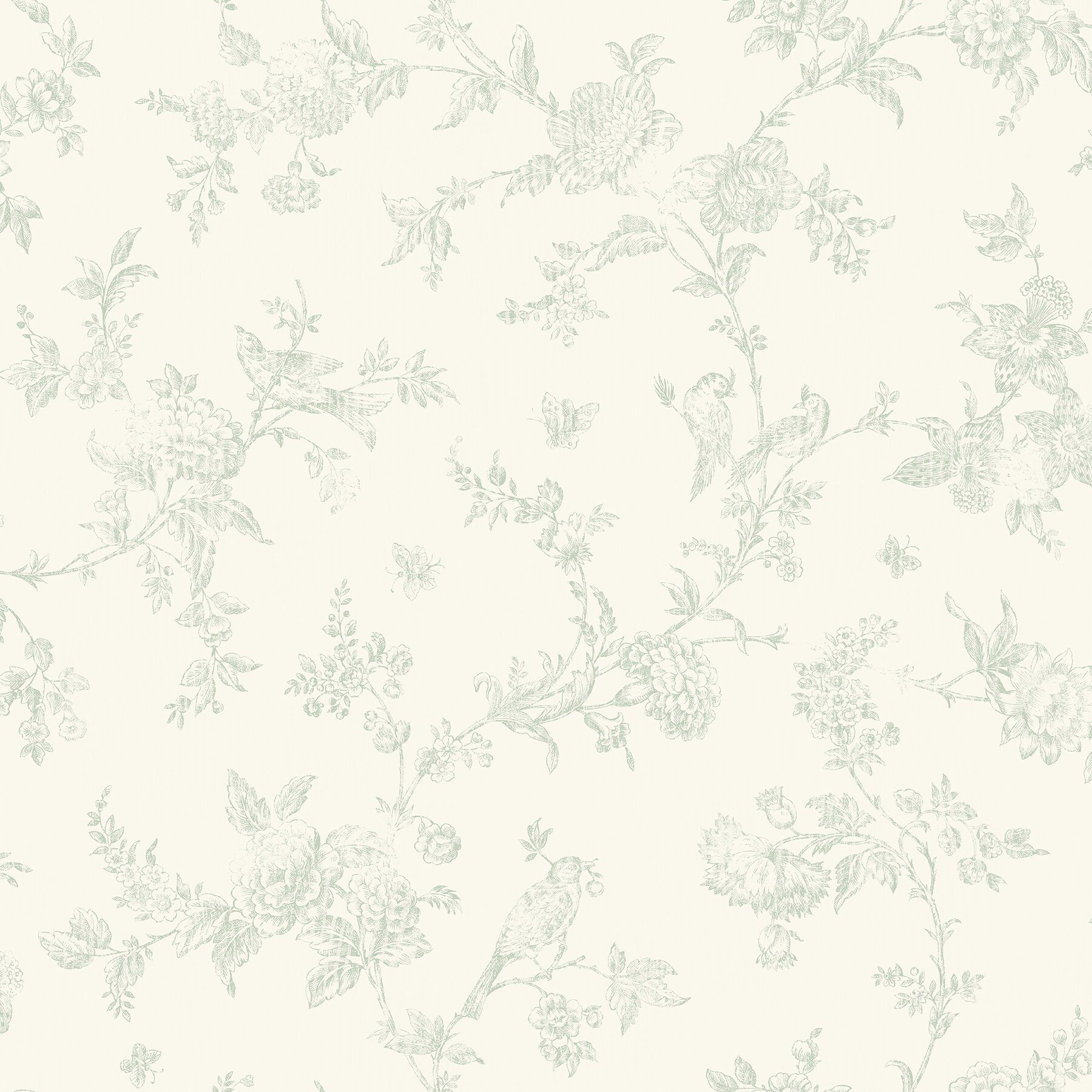 August Grove® French Nightingale Sage Floral Scroll Wallpaper