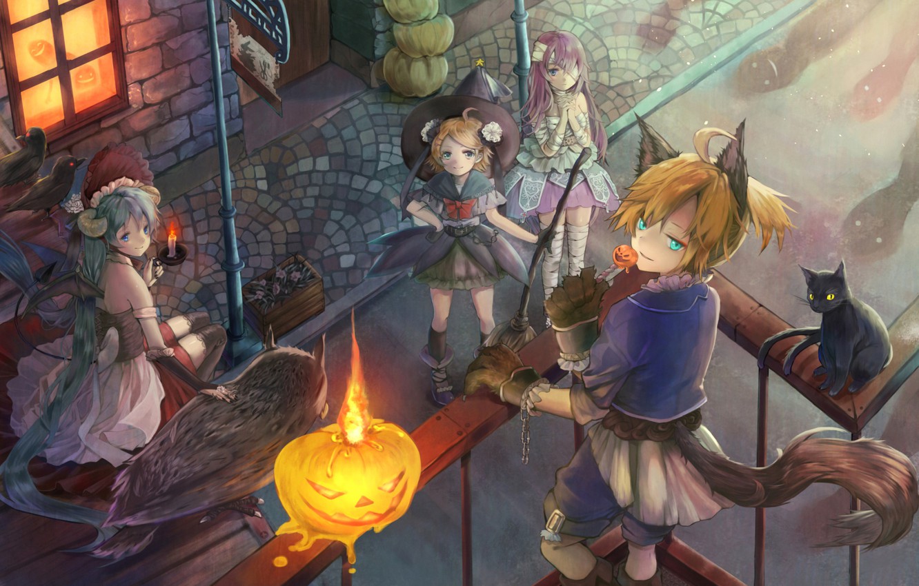 Wallpaper anime, art, Vocaloid, Vocaloid, costumes, Halloween image for desktop, section арт