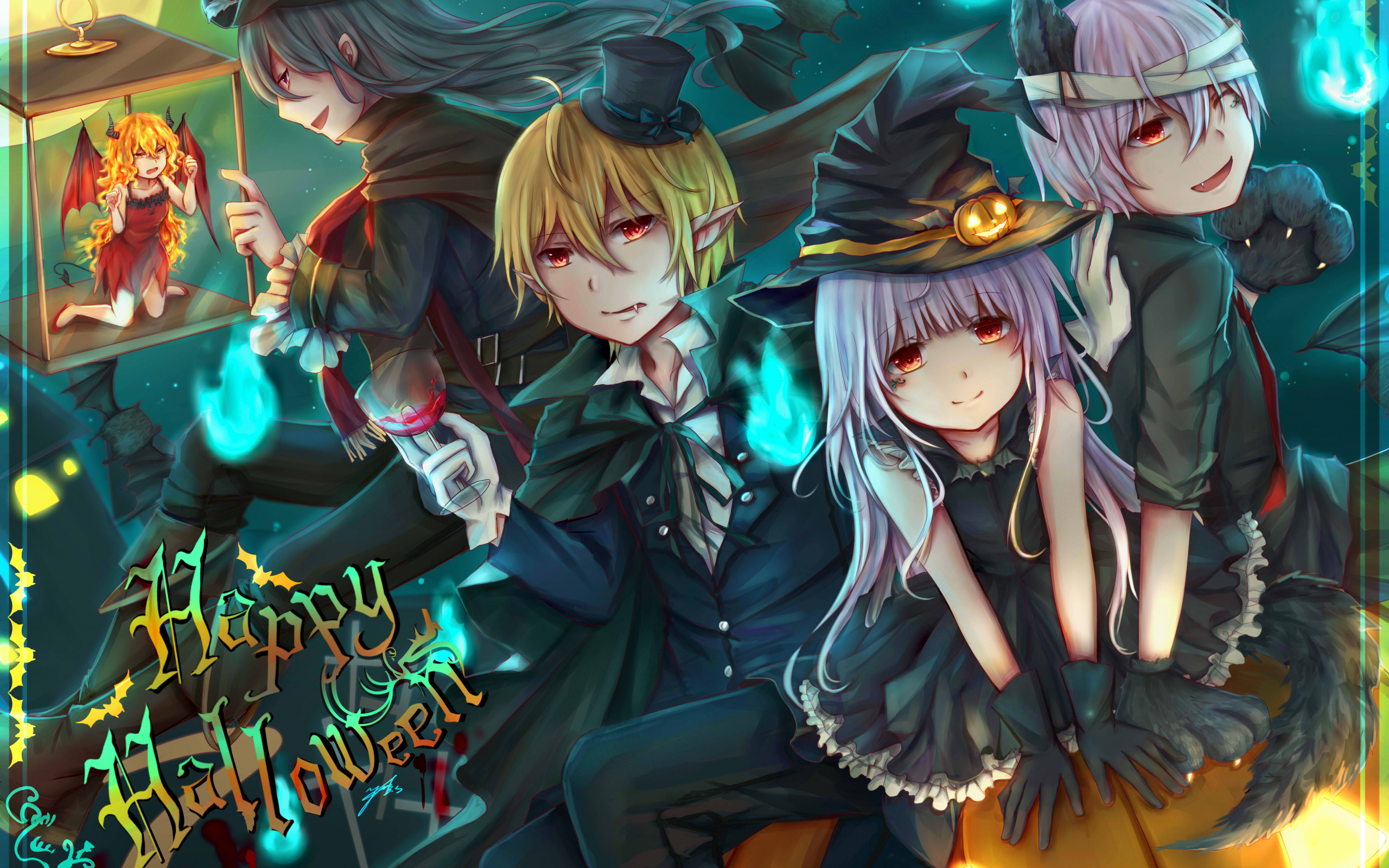 Desktop Wallpaper Anime, Halloween, Anime Girls And Boys, Friends, 4k, HD Image, Picture, Background, 7e2951