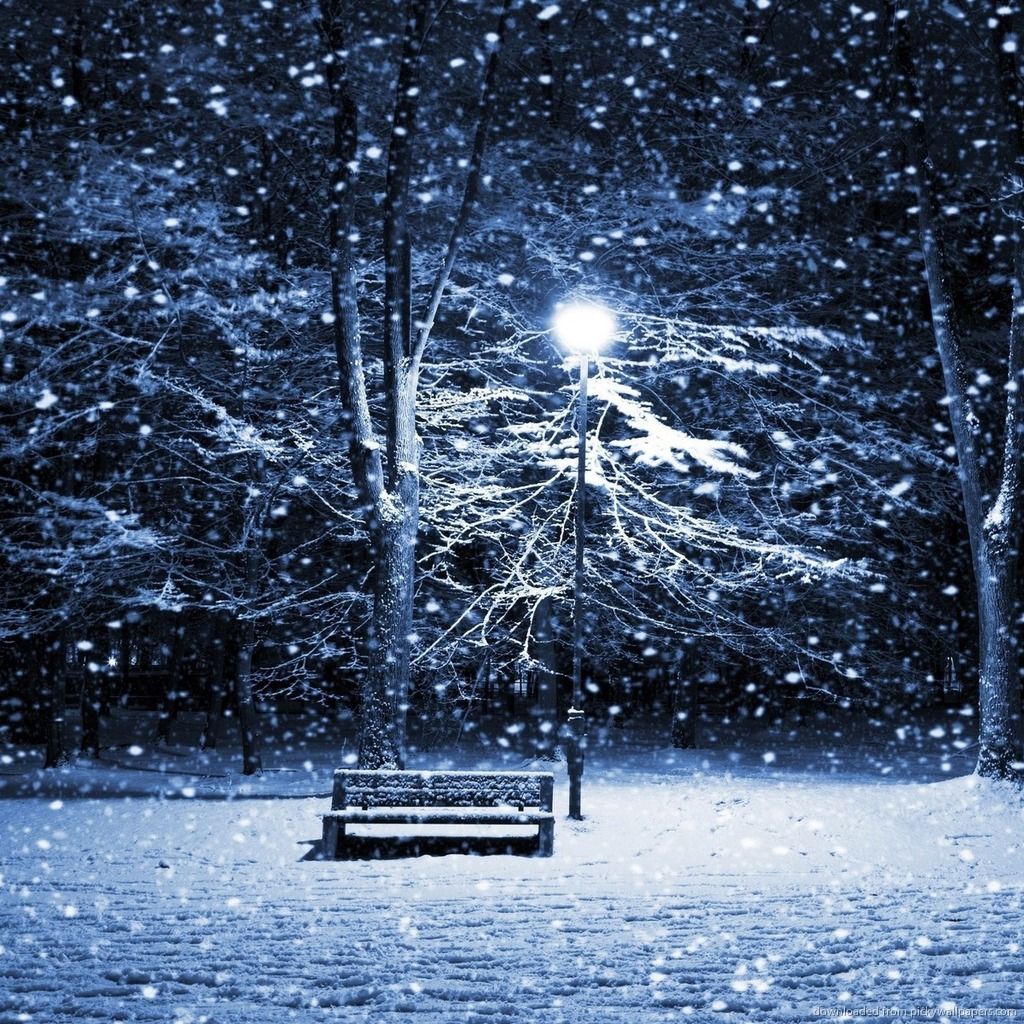 Winter street with bench and lamp post wallpaper. Winter wallpaper, Snow scenes photography, iPhone wallpaper winter