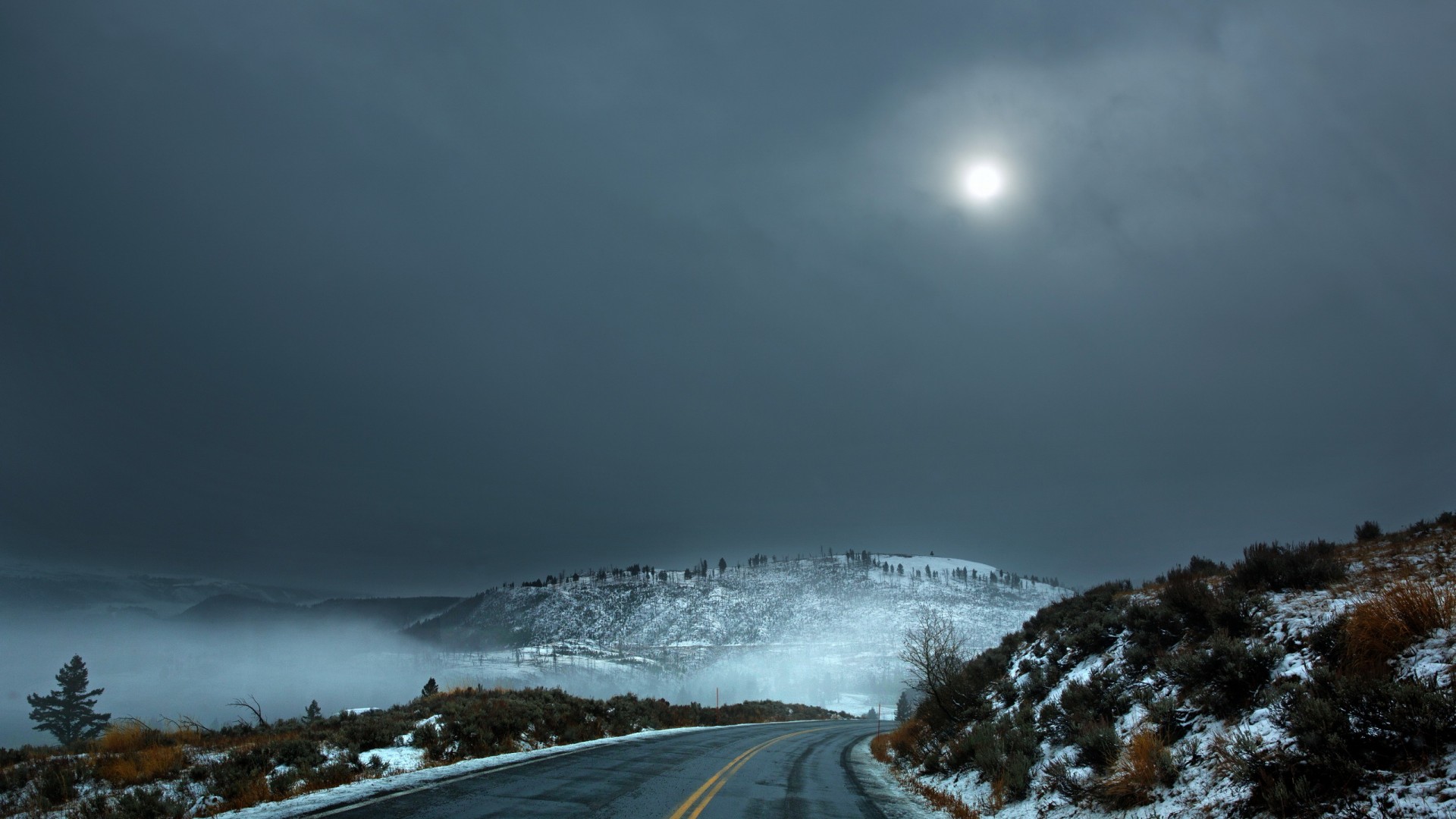 Download Wallpaper winter moon road night, 1920x Winter road under the dim moonlight