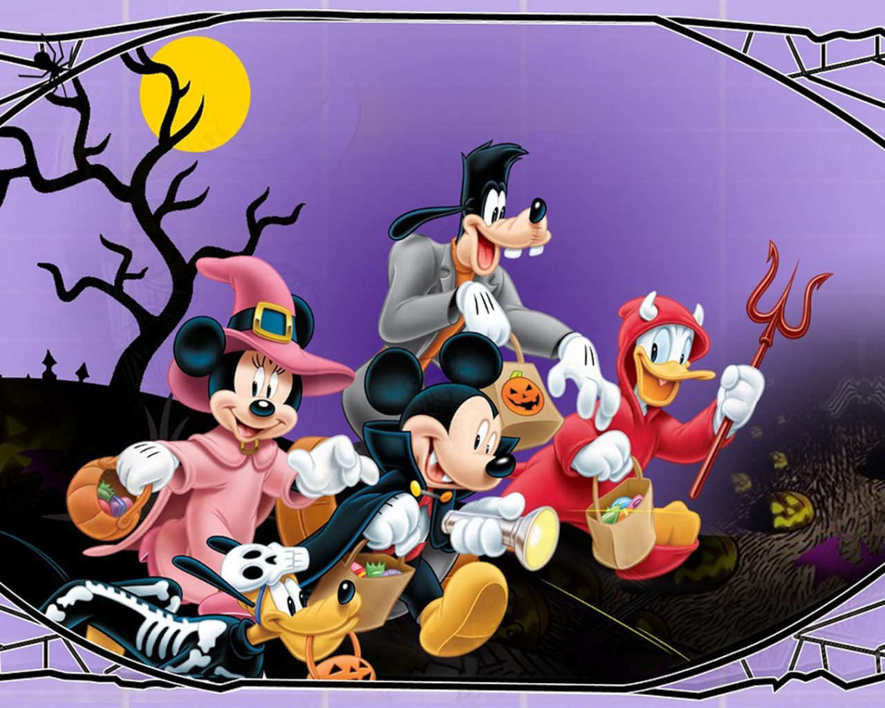 Halloween Mickey Mouse And Minnie Mouse Goofy Donald Duck Pluto Disney Halloween Wallpaper 1920x1200, Wallpaper13.com