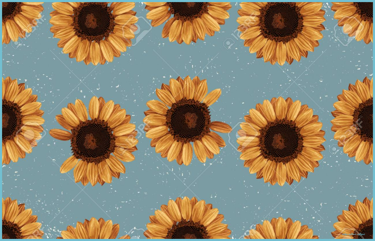 Vintage Seamless Autumn Pattern Background With Sunflowers. Botanical