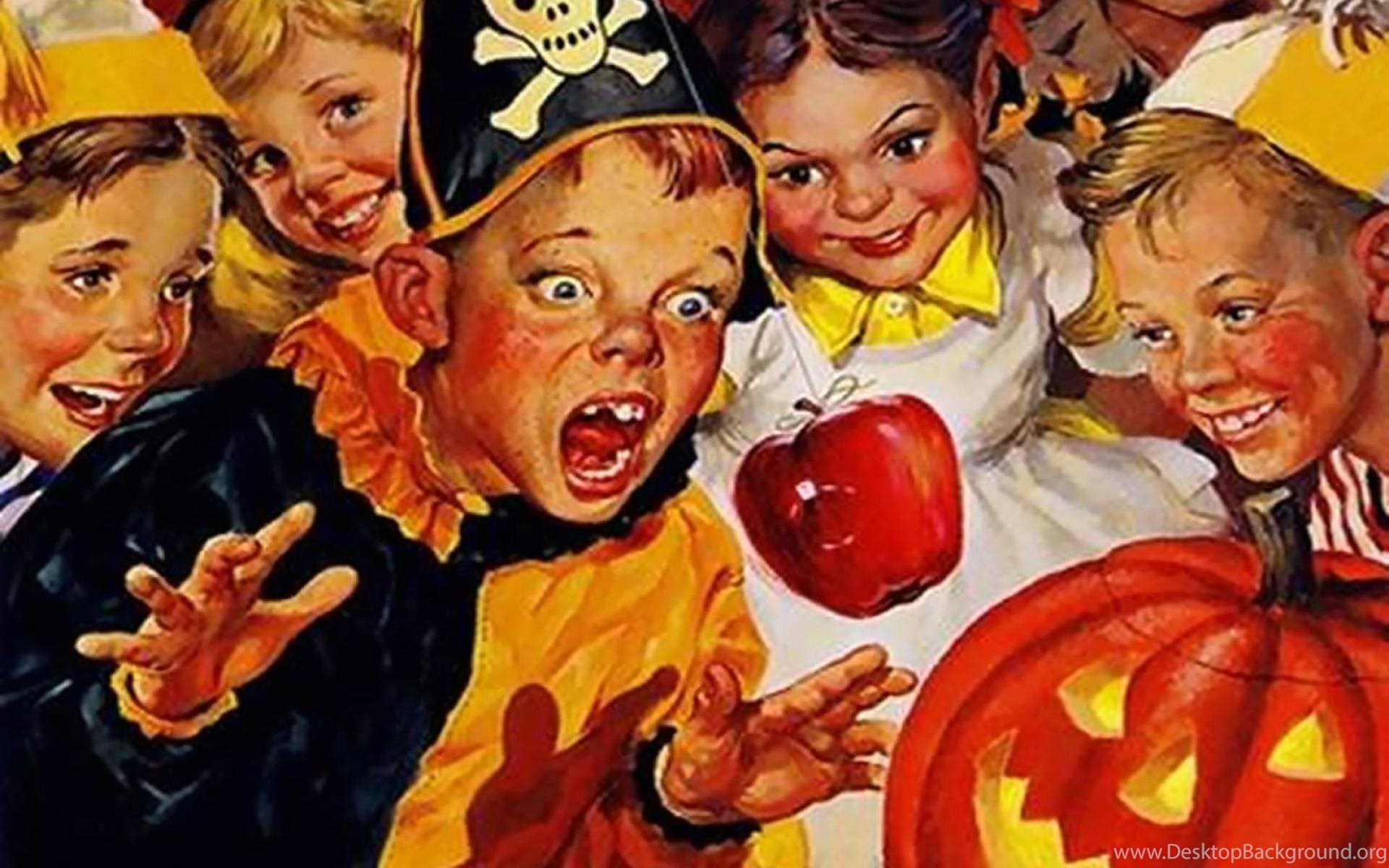 Vintage Halloween, posters, norman Rockwell, cards, halloween. Desktop Background